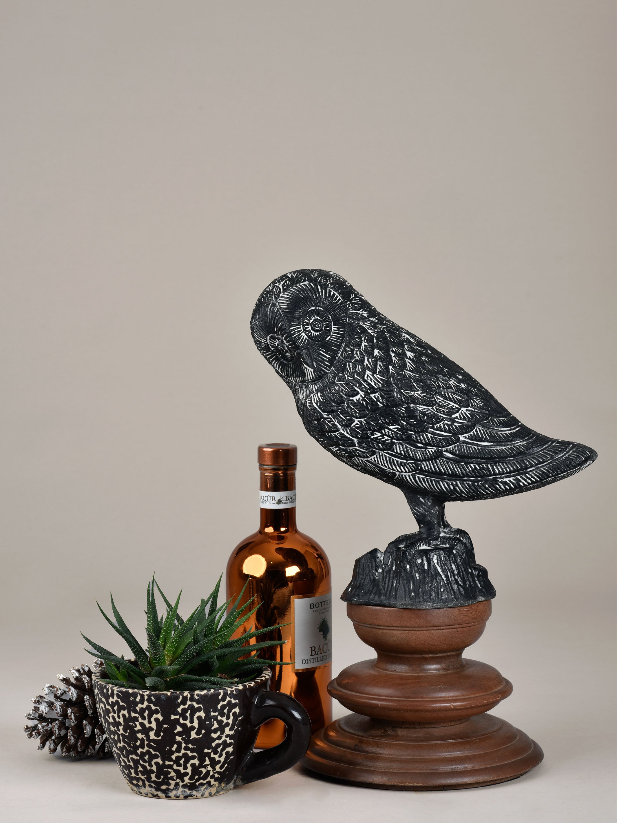 Metallic Carved Black Owl