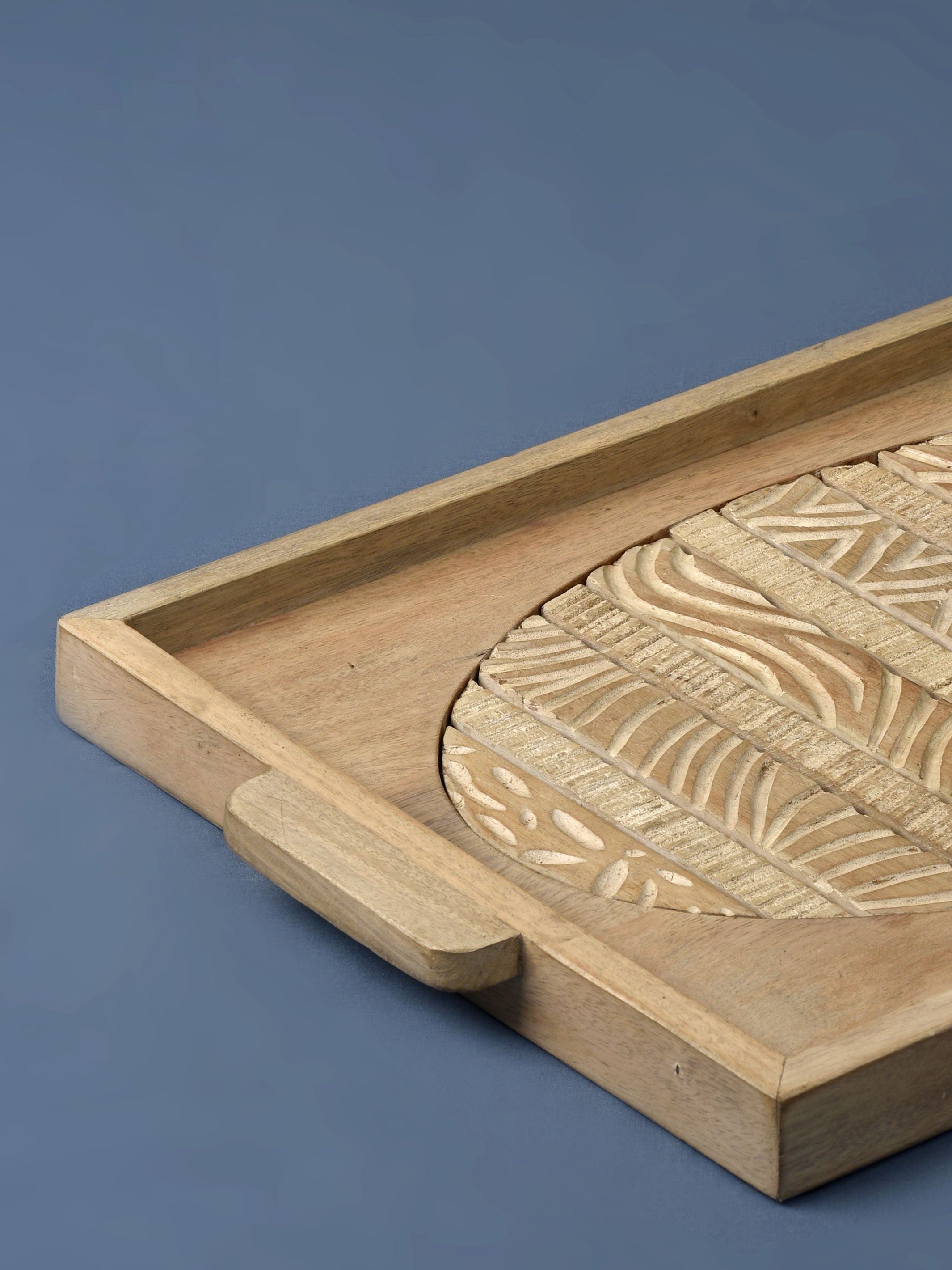 Hand Carved Wooden Slat Tray