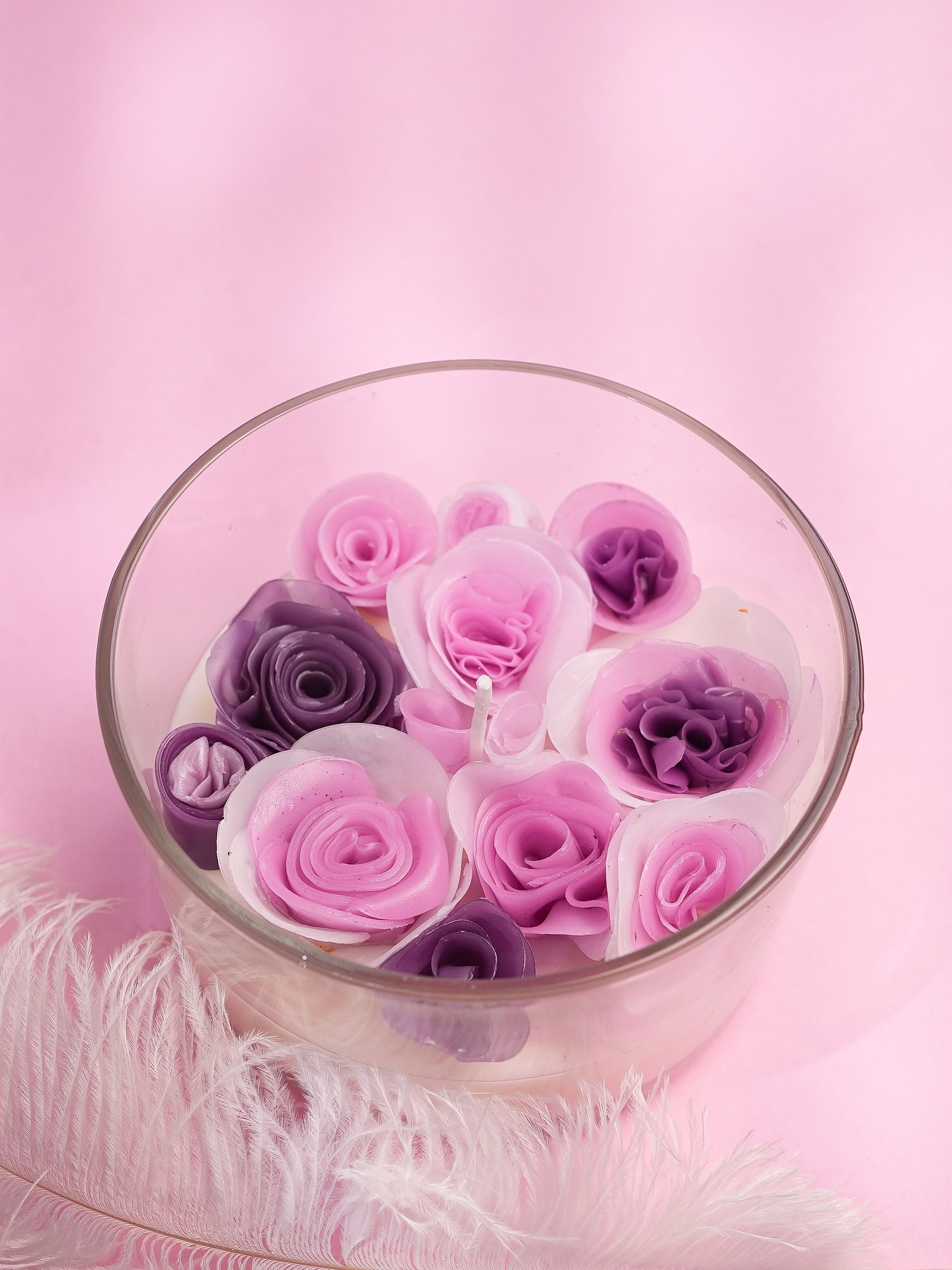 Handcrafted beewax Pink flowers Candle