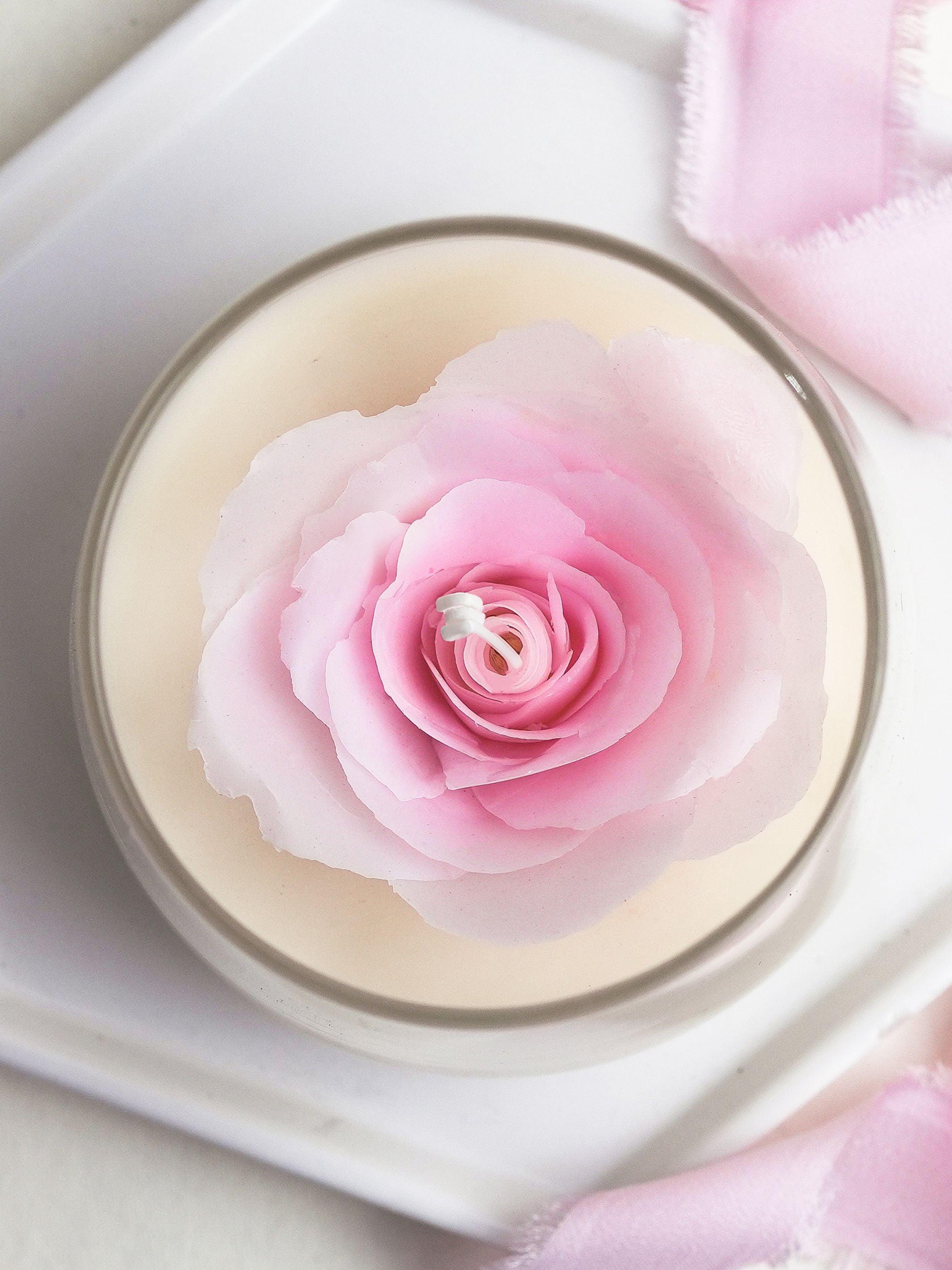 Handcrafted beewax Pink Rose Jar Candle