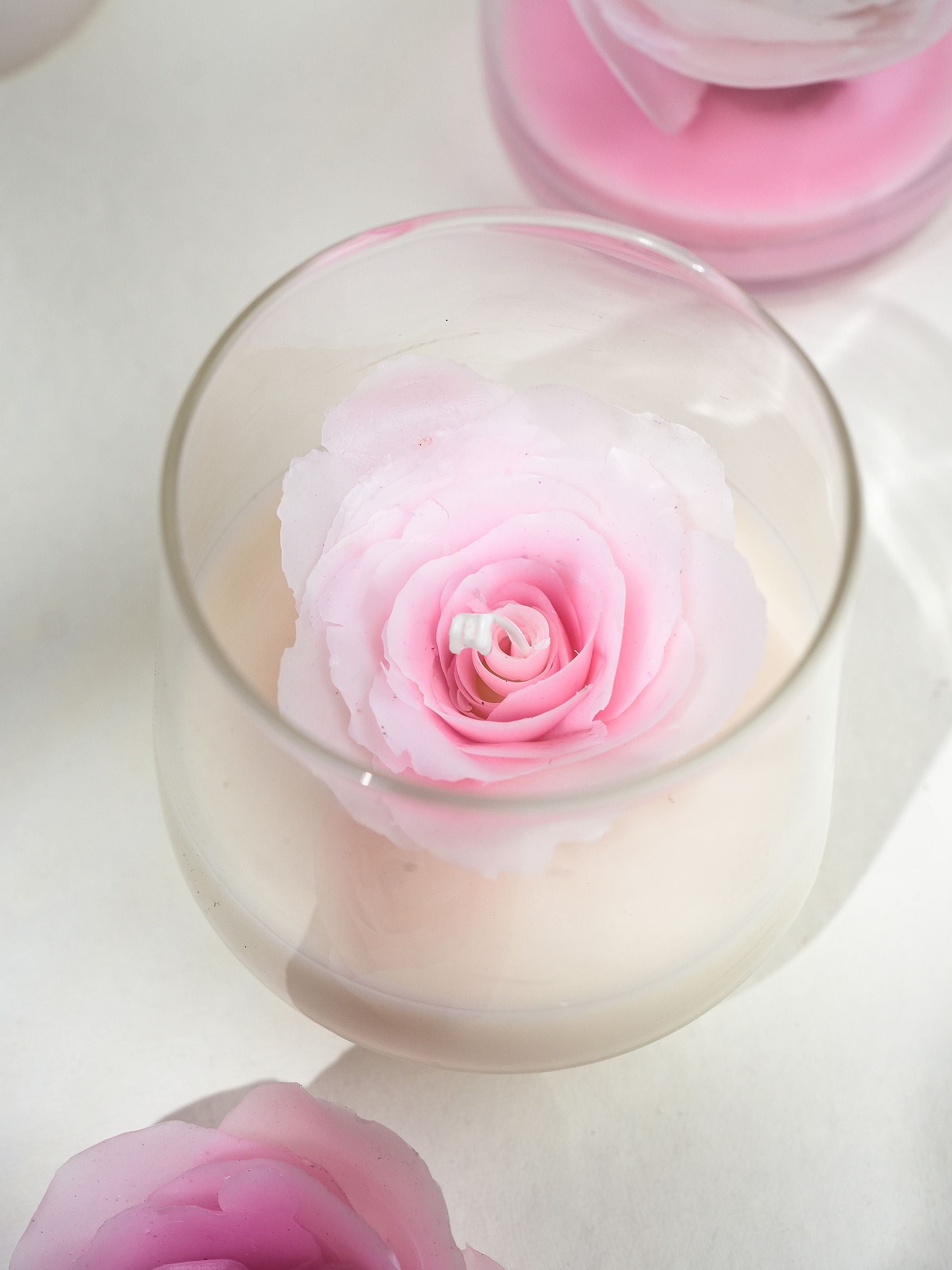 Handcrafted beewax Pink Rose Jar Candle