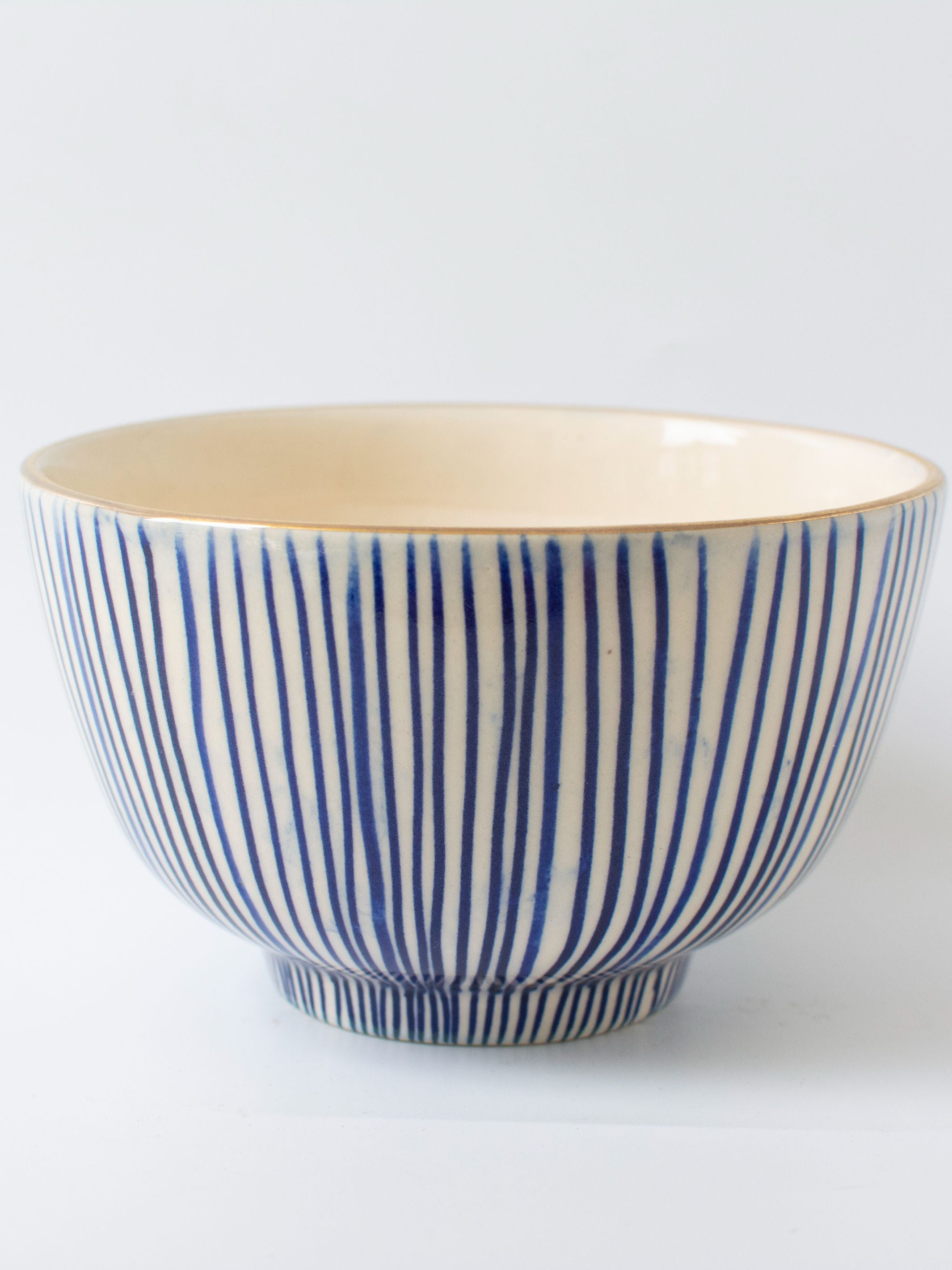 Handpainted Striped Ceramic Blue Round Planter