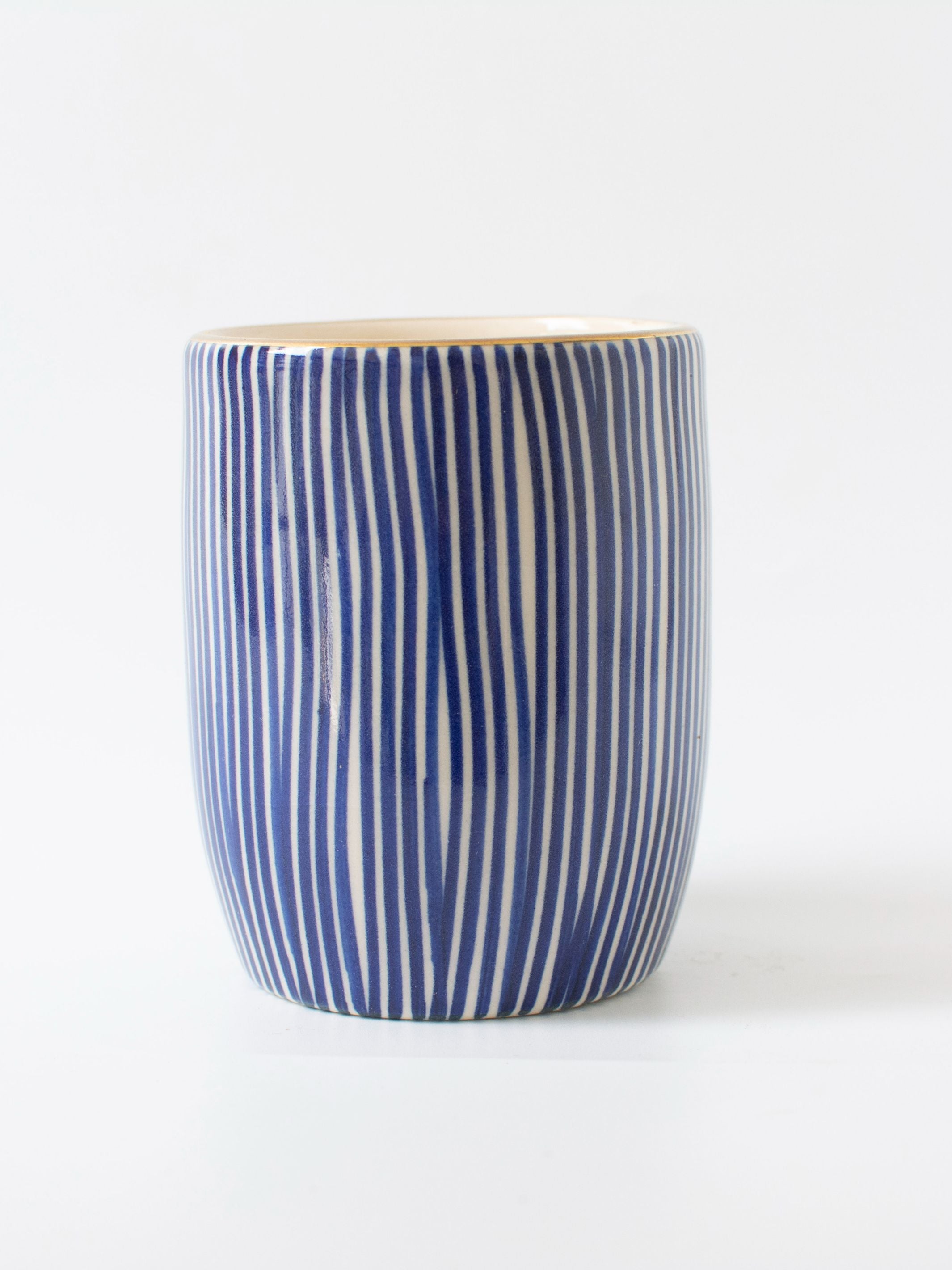 Handpainted Striped Ceramic Blue Tabletop Planter