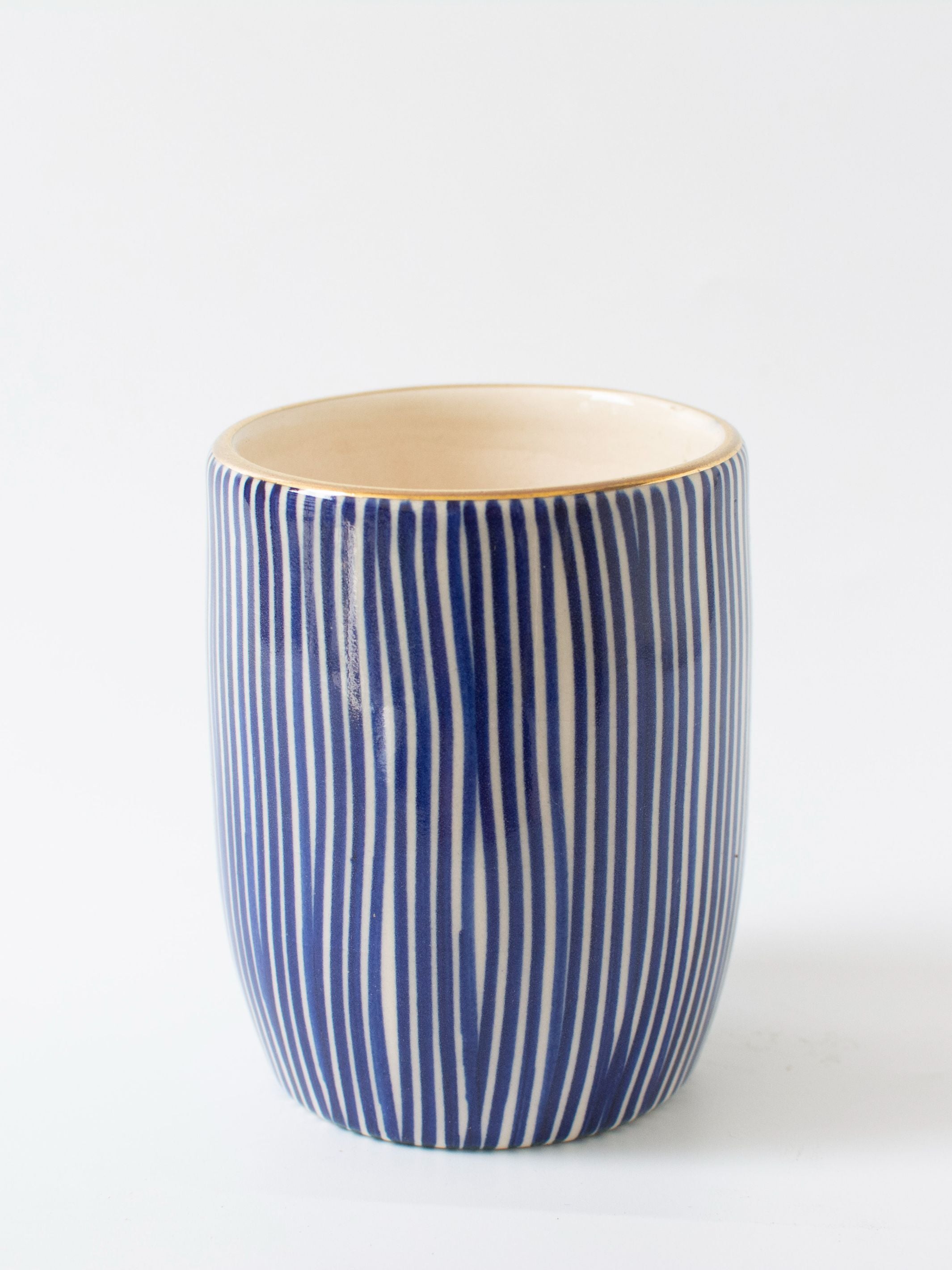 Handpainted Striped Ceramic Blue Tabletop Planter