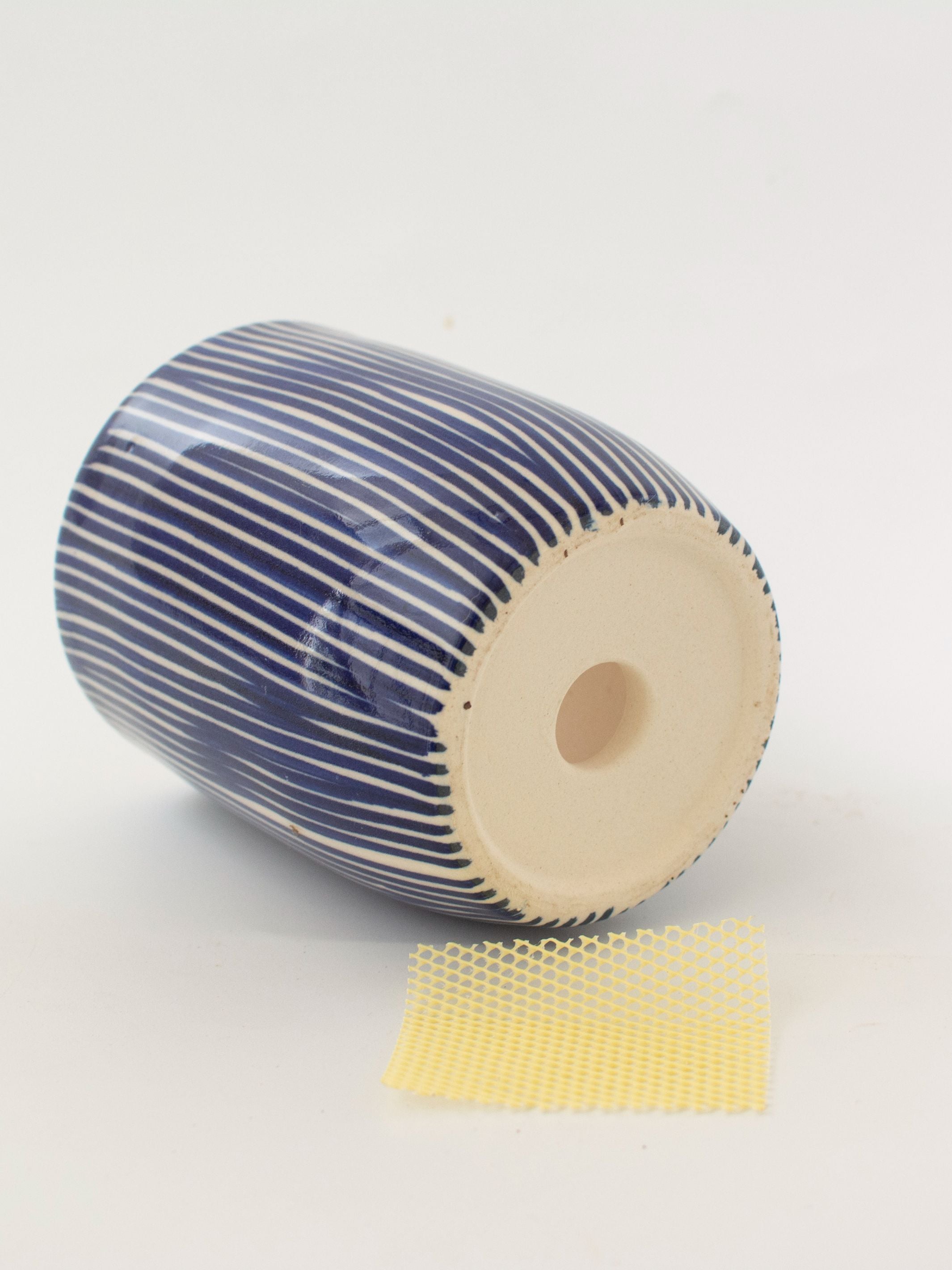 Handpainted Striped Ceramic Blue Tabletop Planter