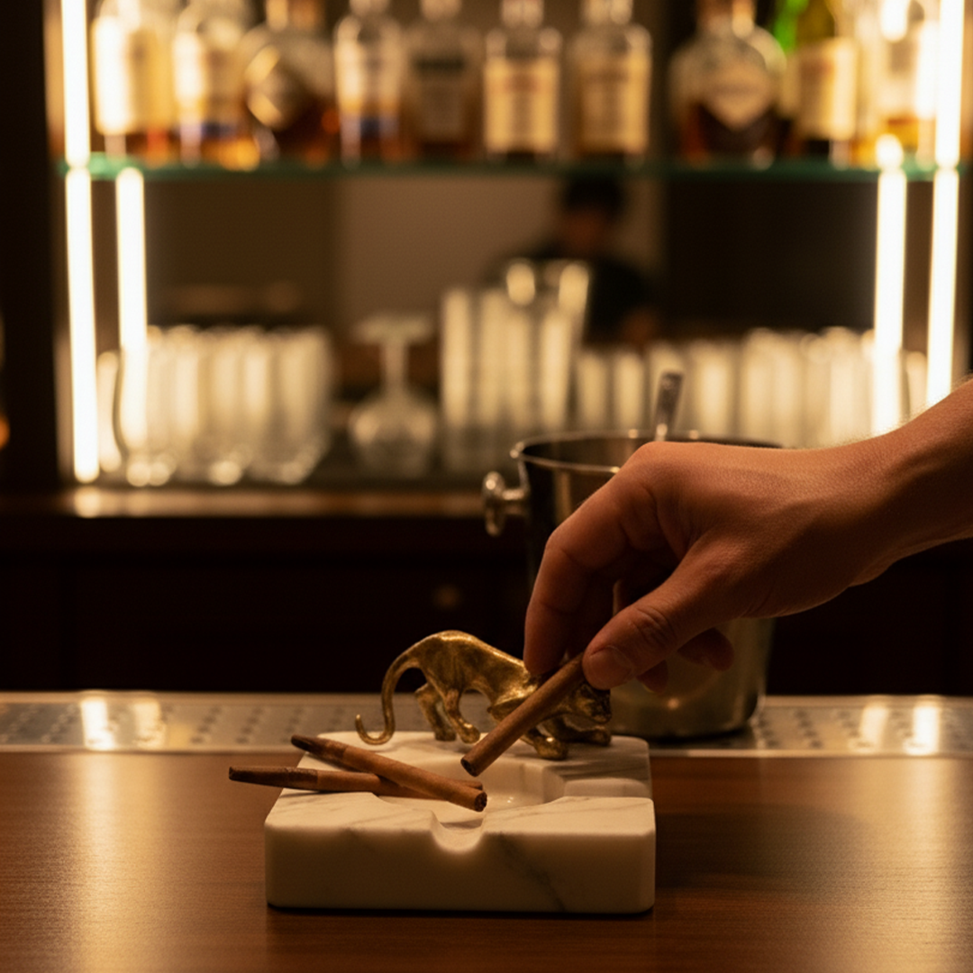 Feral Luxe - Handmade Marble Ashtray with Panther