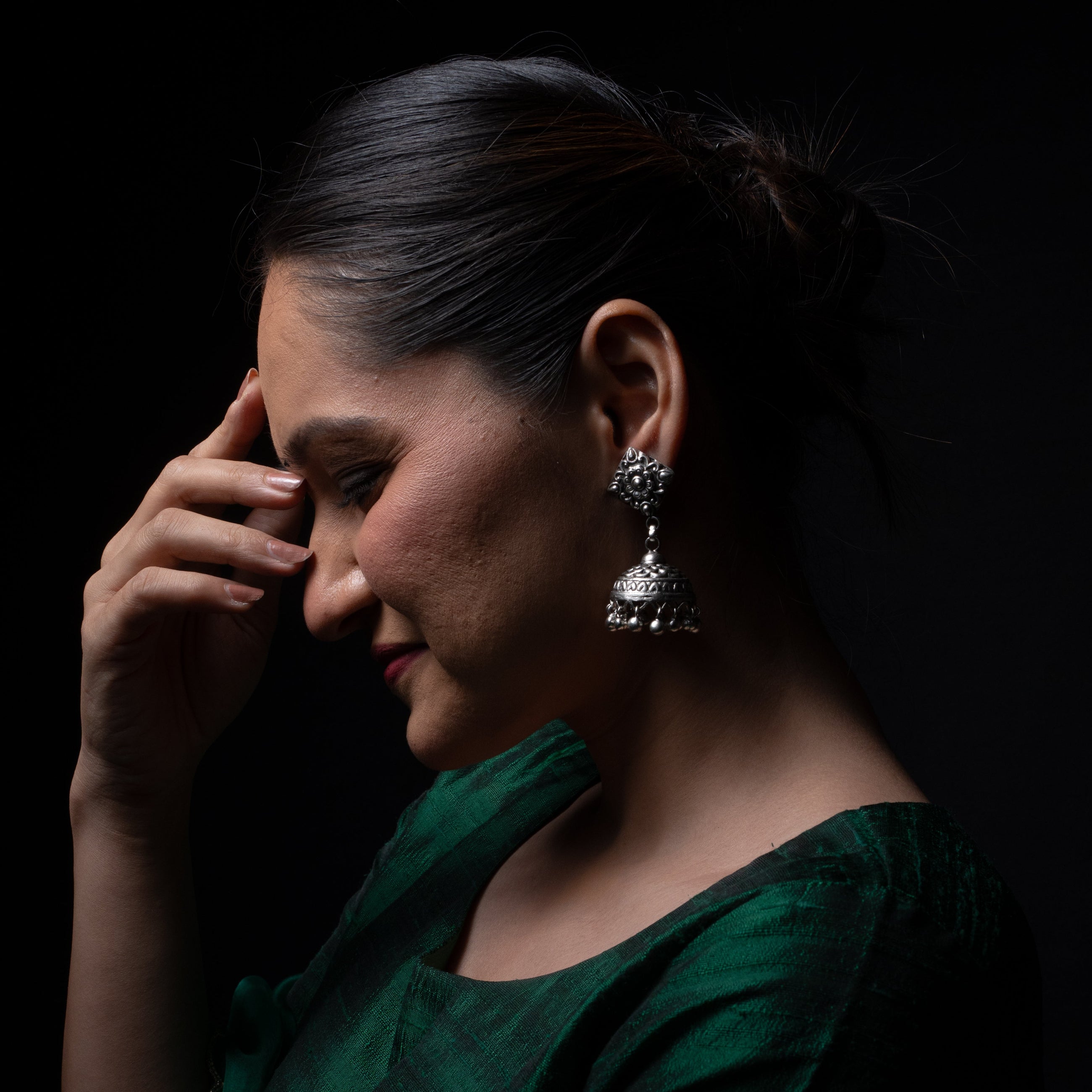 Heer Silver Jhumki Earrings