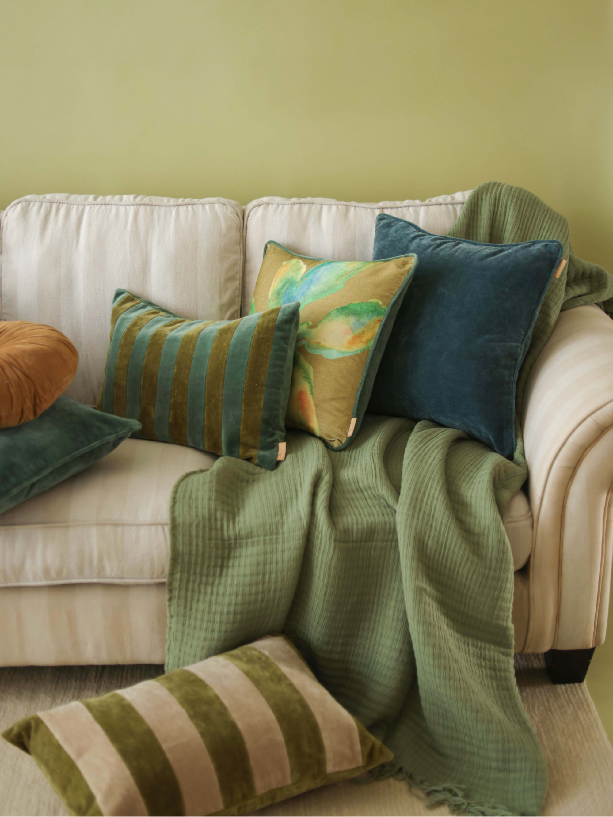 Bloom Olive Velvet Cushion Cover