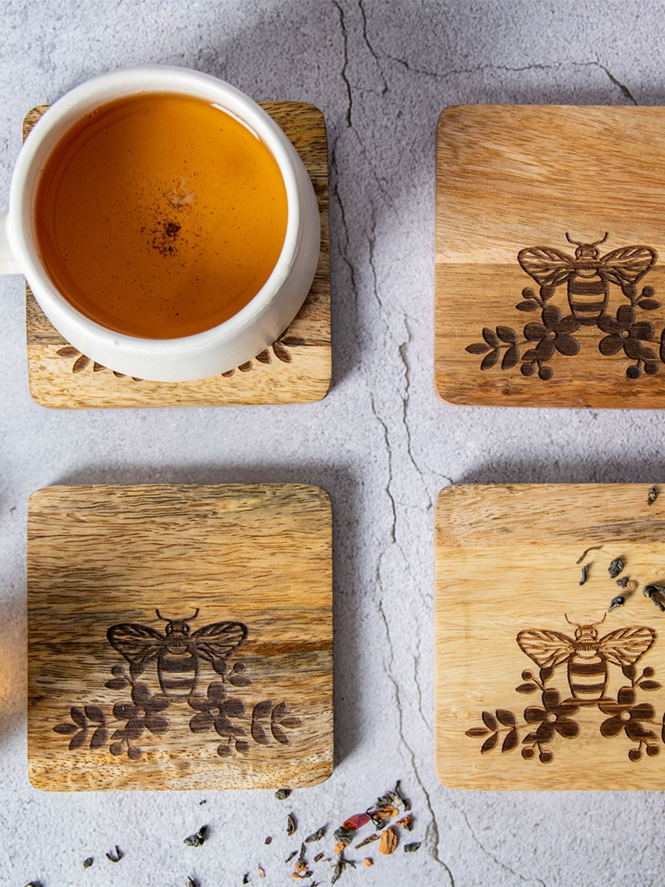 Wooden Coasters Set of 4 - Honey Bee