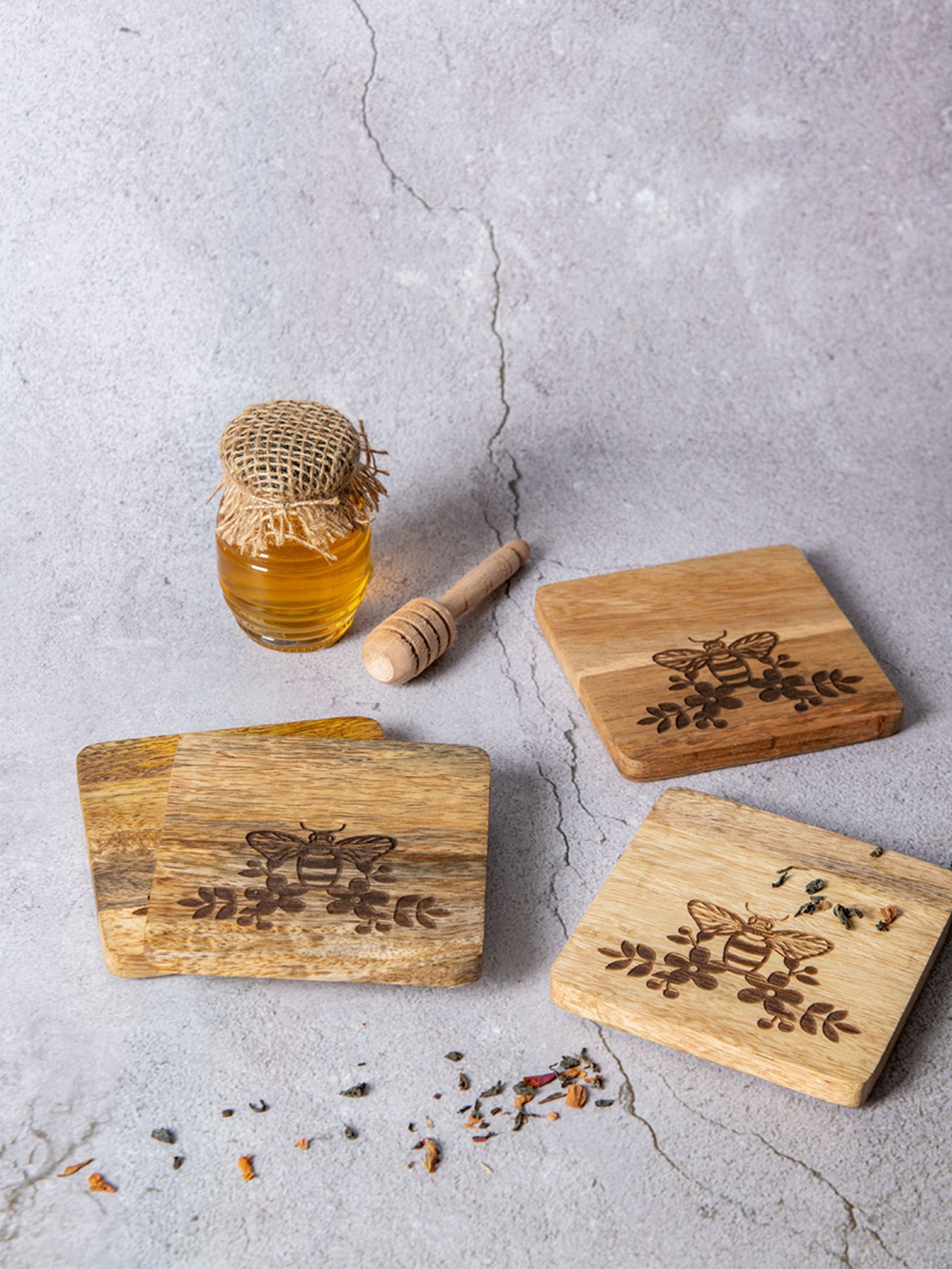 Wooden Coasters Set of 4 - Honey Bee
