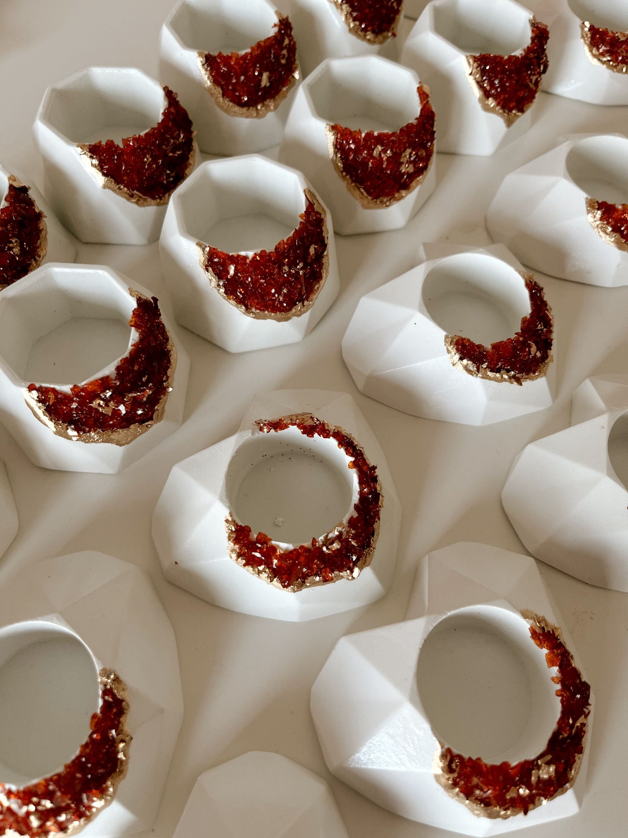 Concrete & Red Crystal Tea Light