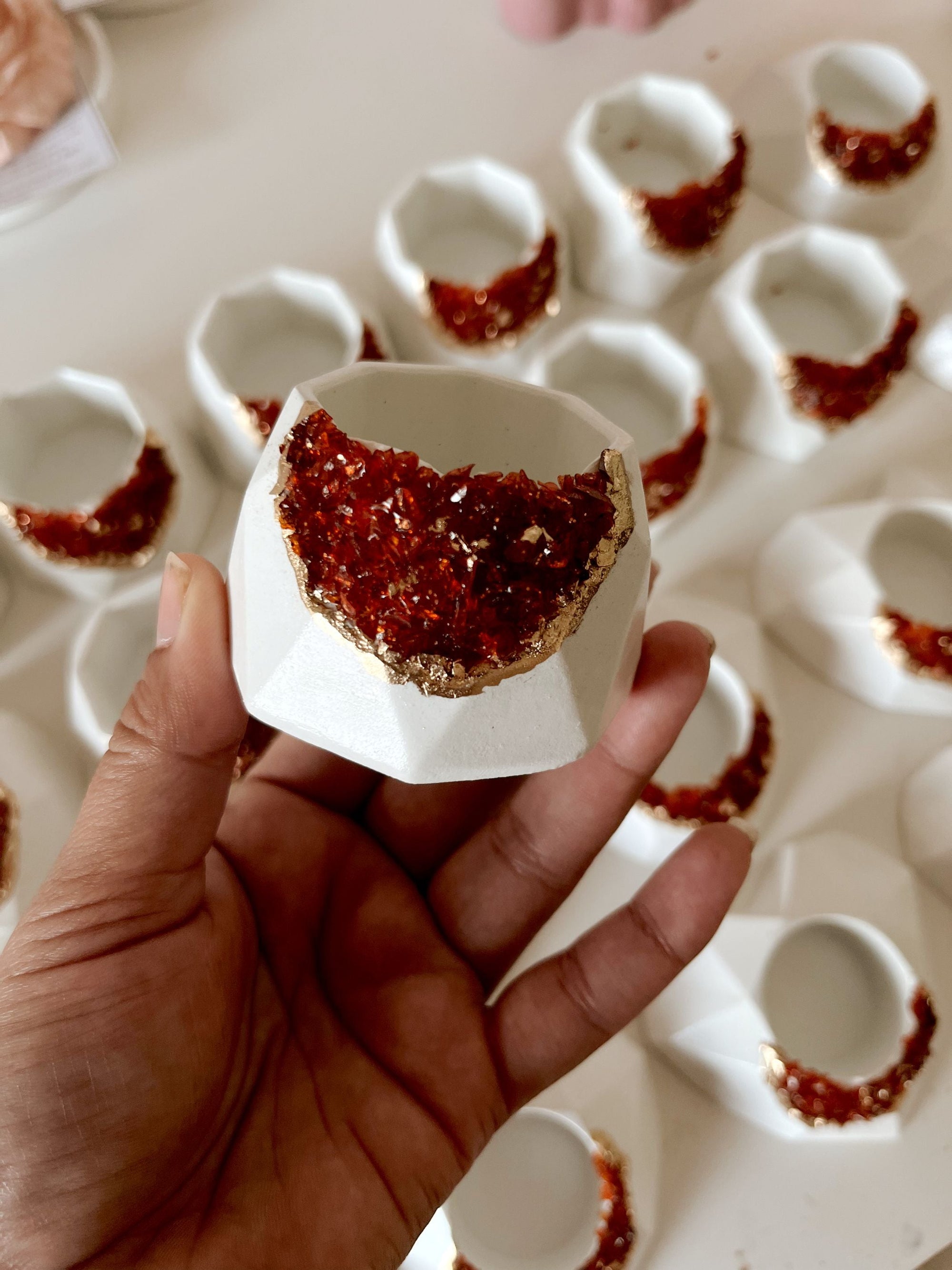 Concrete & Red Crystal Tea Light