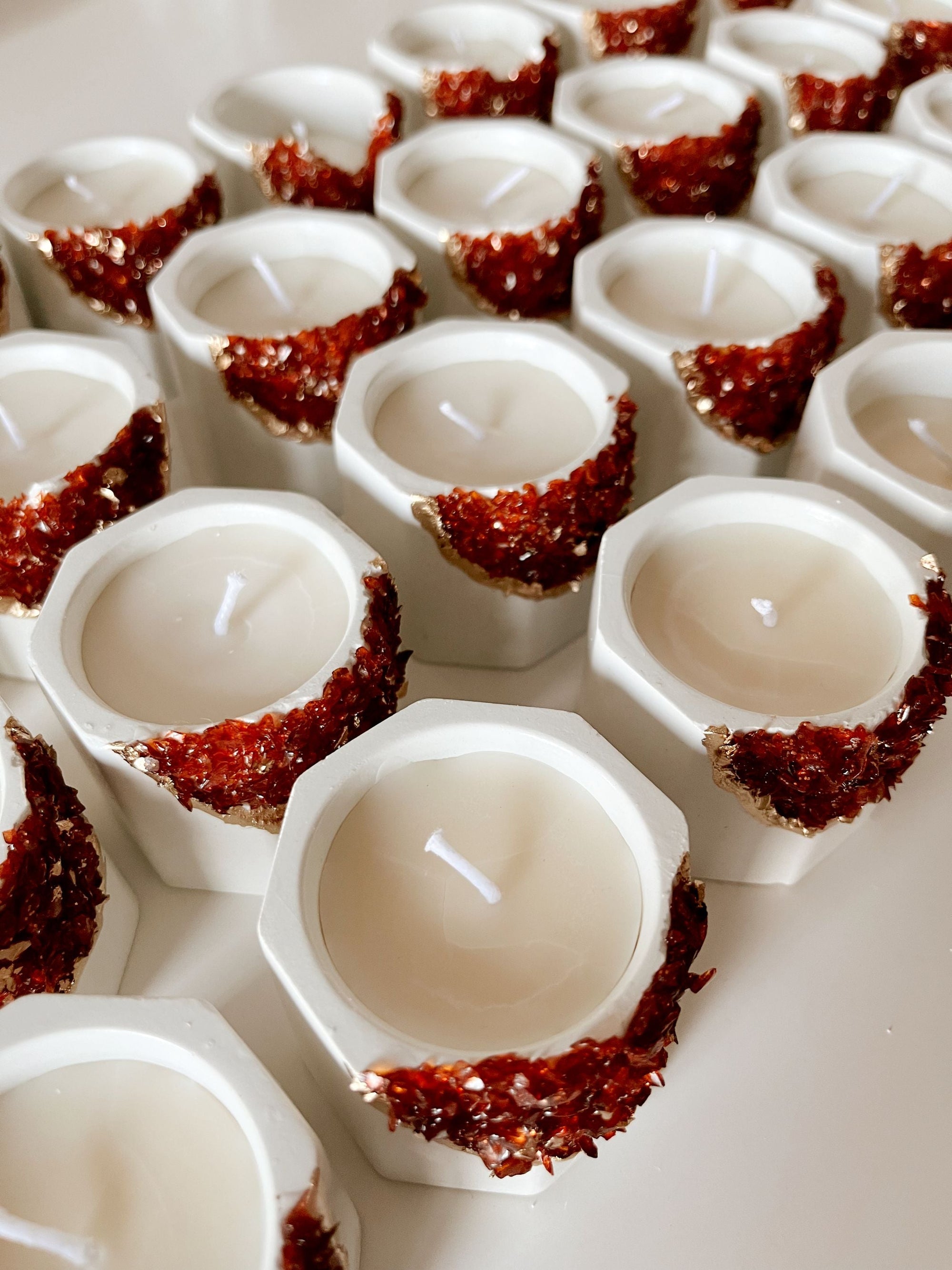 Concrete & Red Crystal Tea Light