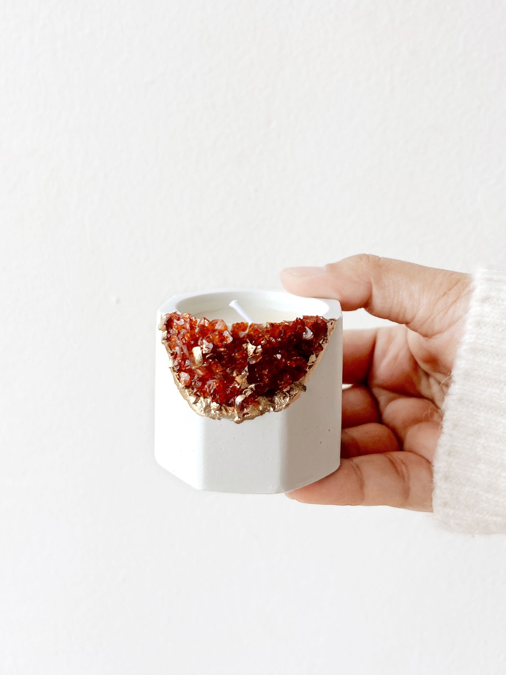 Concrete & Red Crystal Tea Light