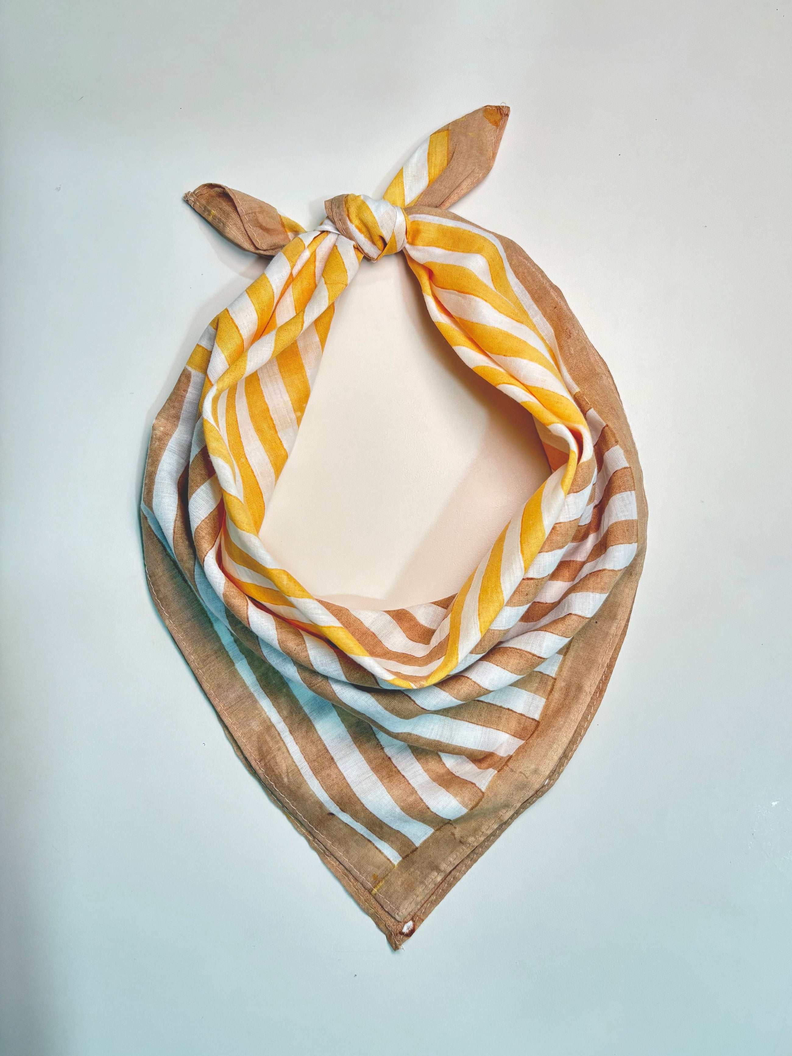Yellow & Brown Stripes Bandana I Cotton Square Scarf