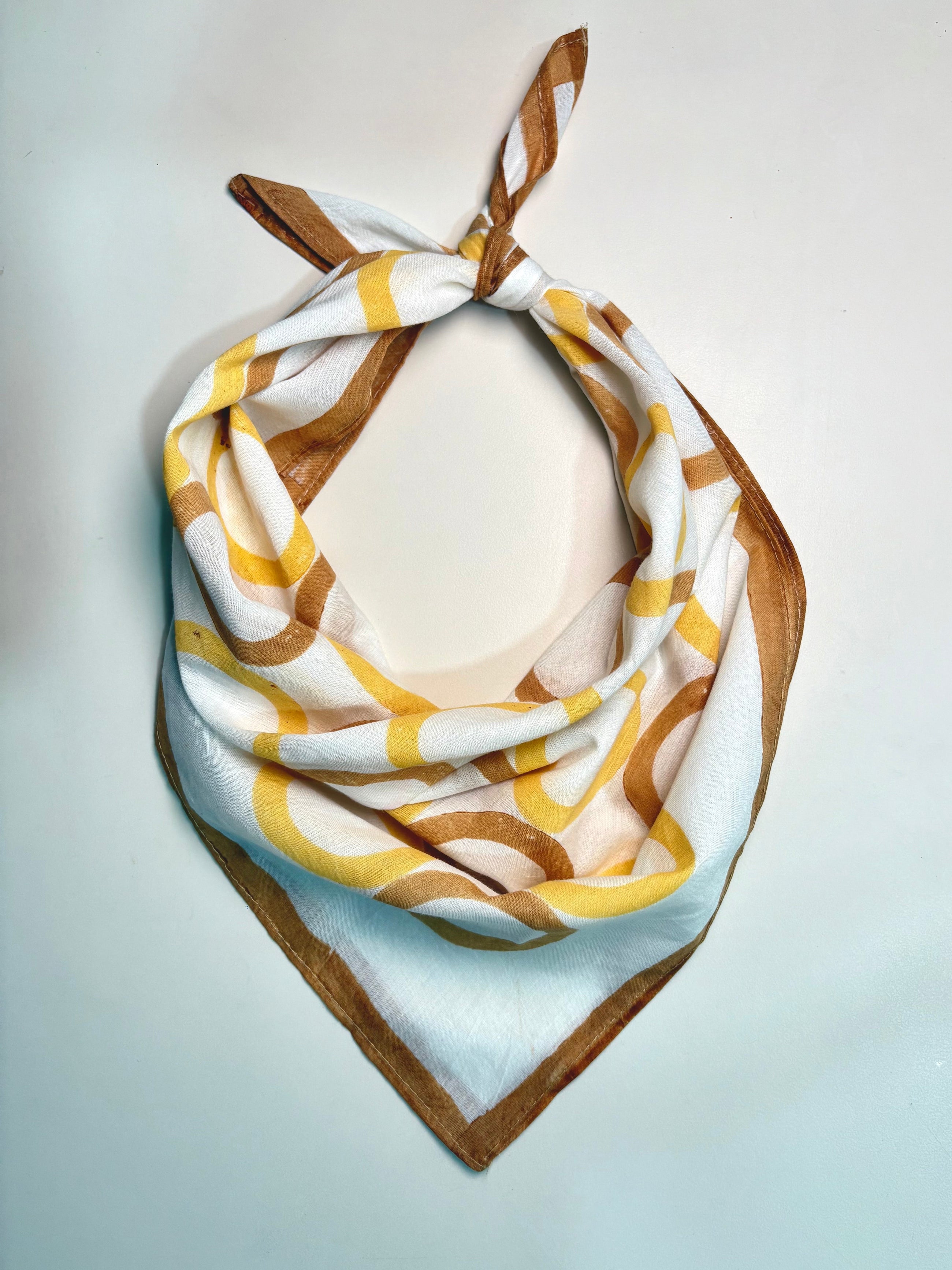 Yellow & Brown Geometric Circles Bandana I Cotton Square Scarf