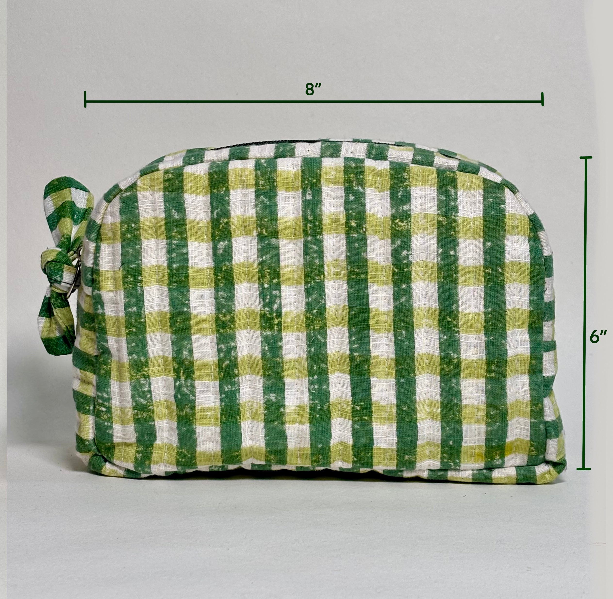 Sustainable Quilted Cotton Travel Pouch Set l Green Checks Classic Organiser Set
