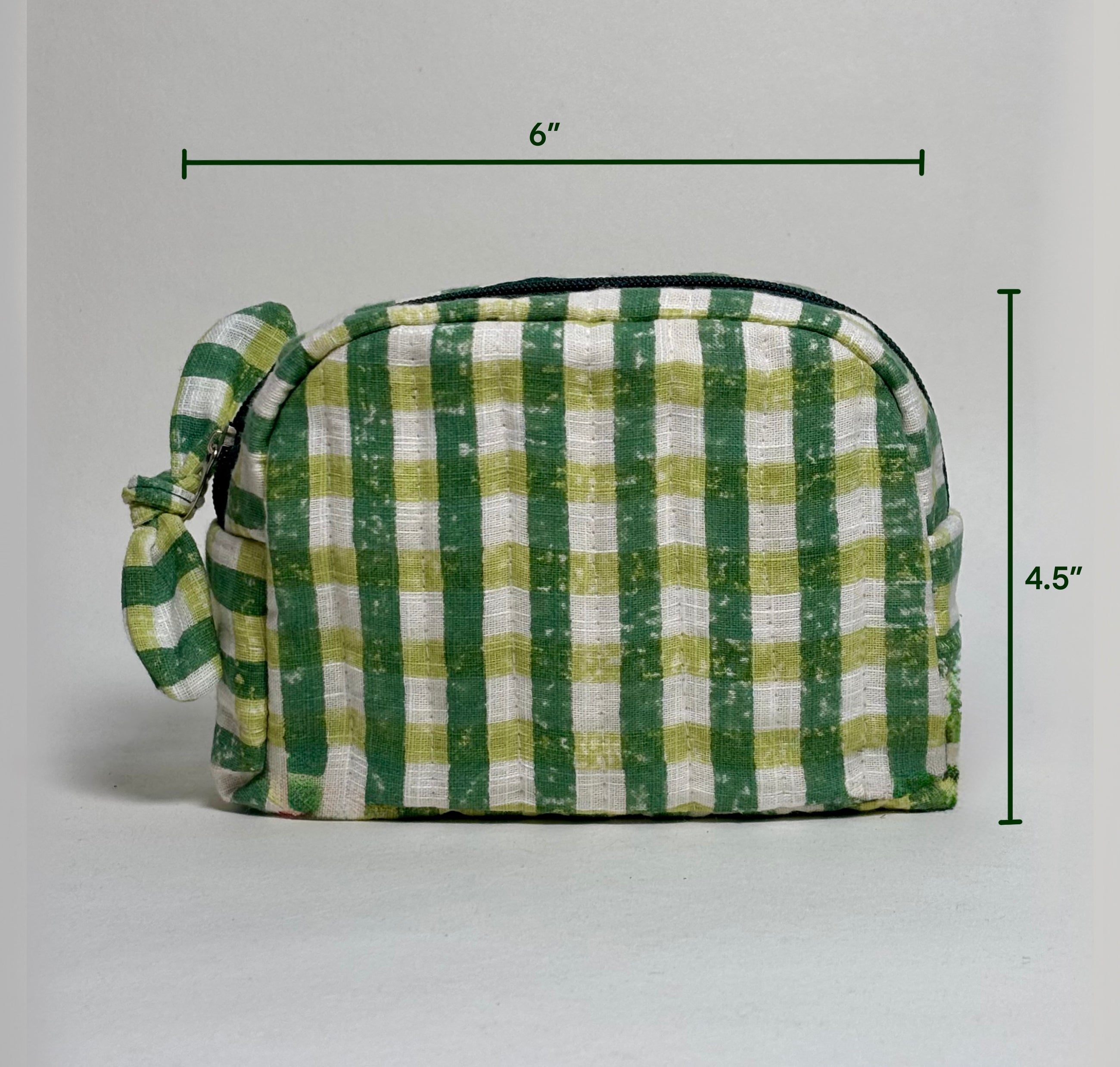 Sustainable Quilted Cotton Travel Pouch Set l Green Checks Classic Organiser Set