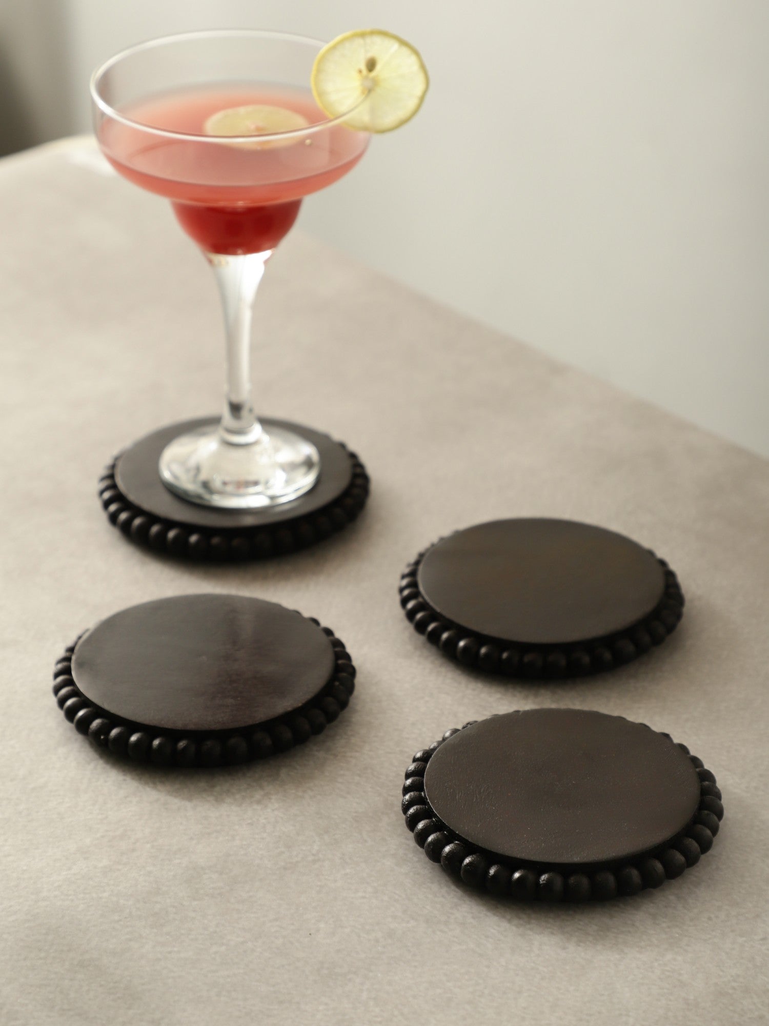 Round Wooden Bead Coasters – Black