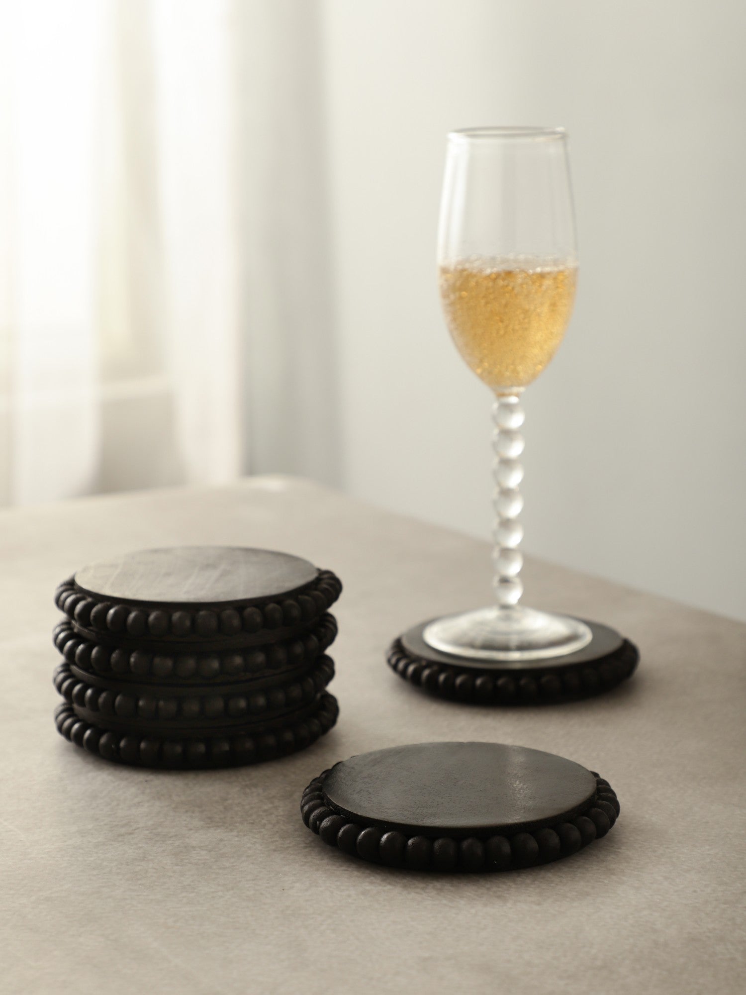 Round Wooden Bead Coasters – Black