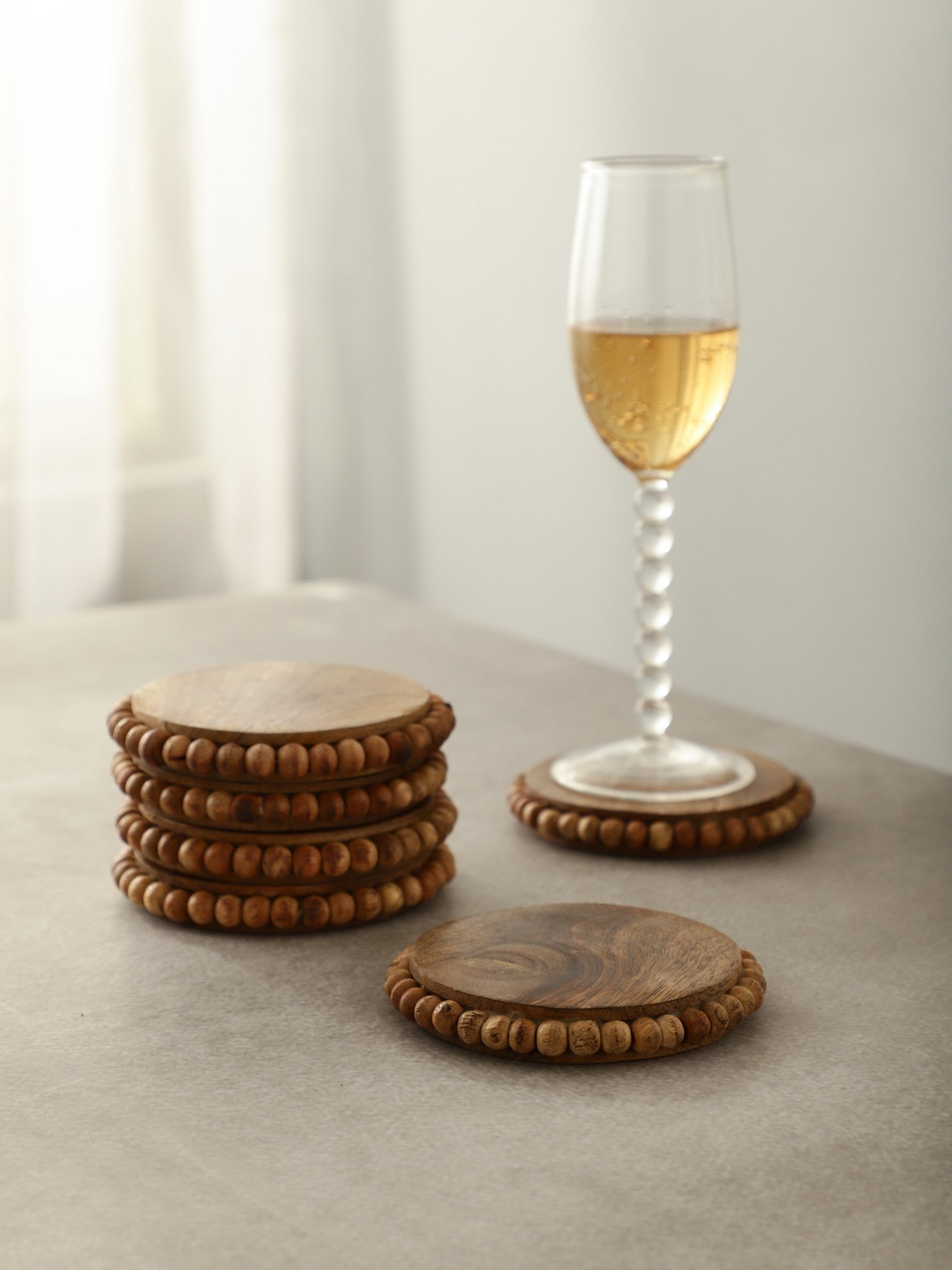 Round Wooden Bead Coasters – Natural