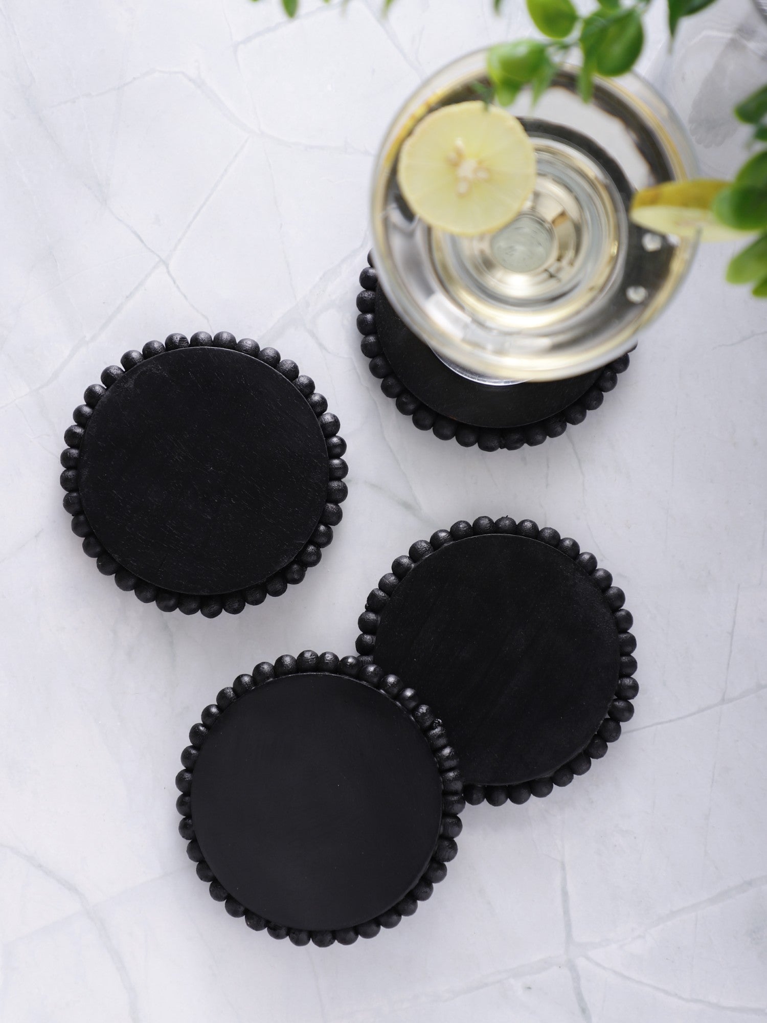 Round Wooden Bead Coasters – Black