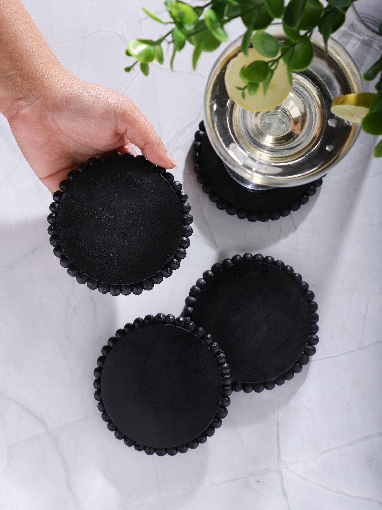 Round Wooden Bead Coasters – Black