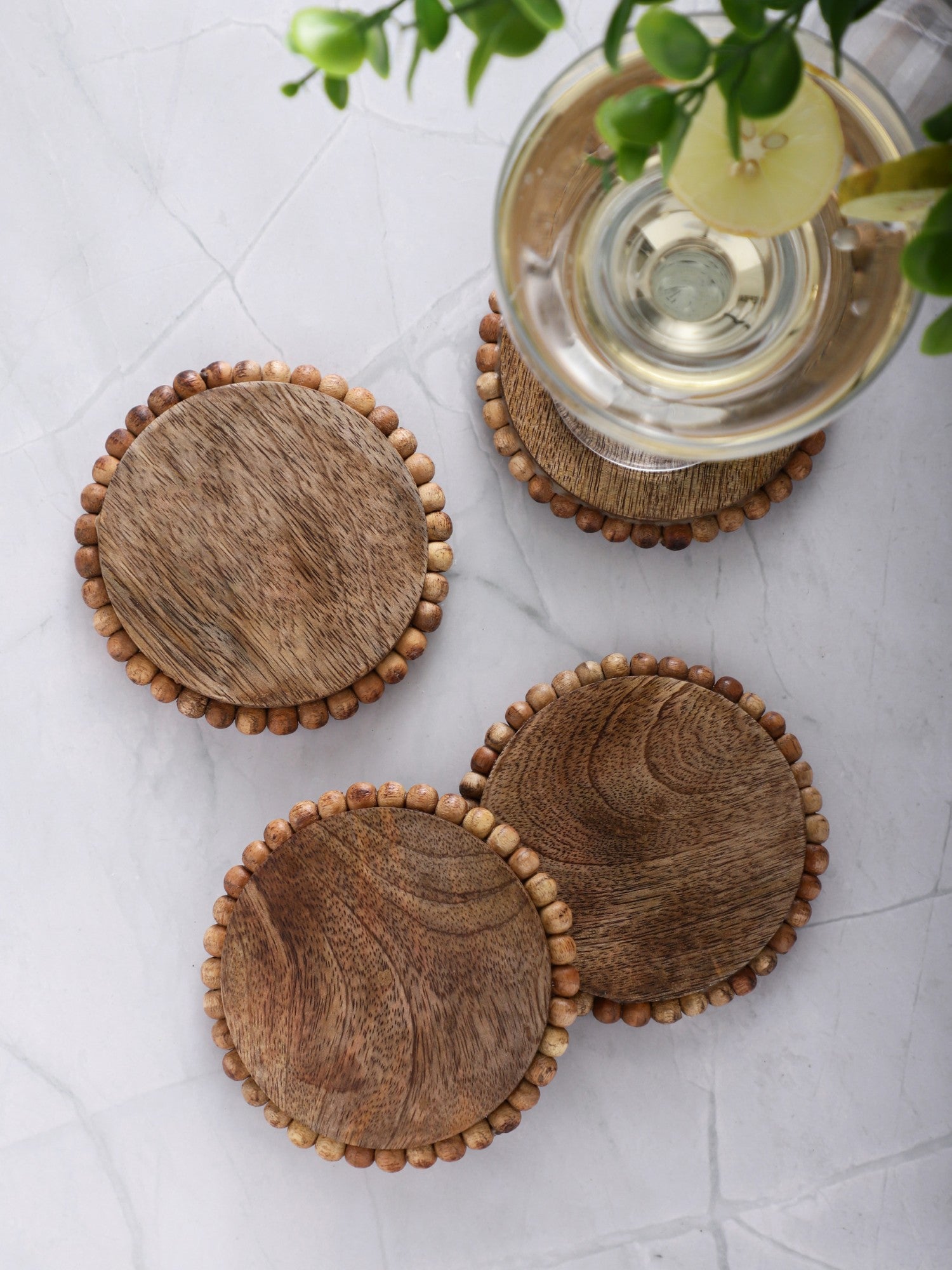 Round Wooden Bead Coasters – Natural