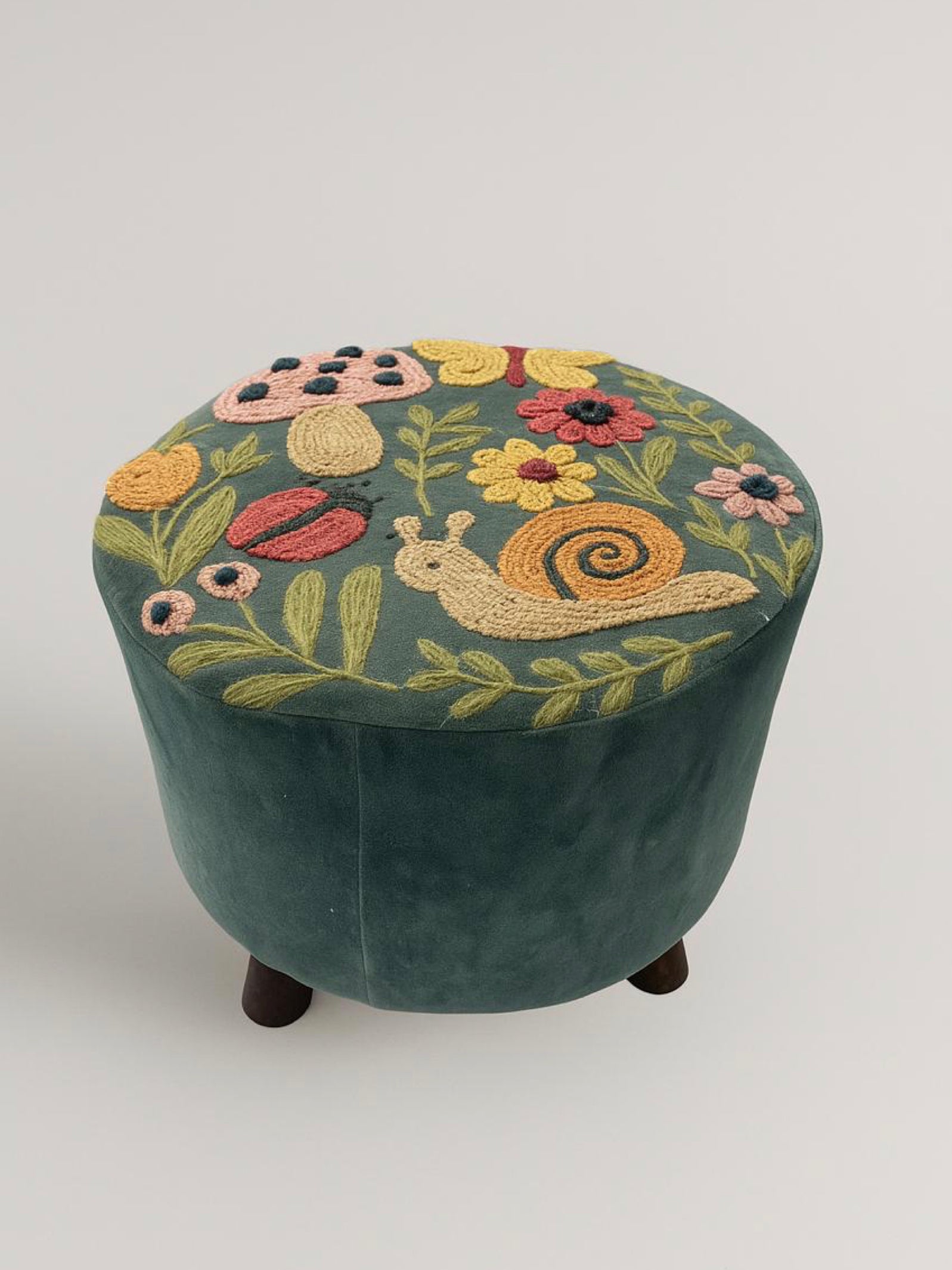 Whimsical Garden Embroidered Footstool
