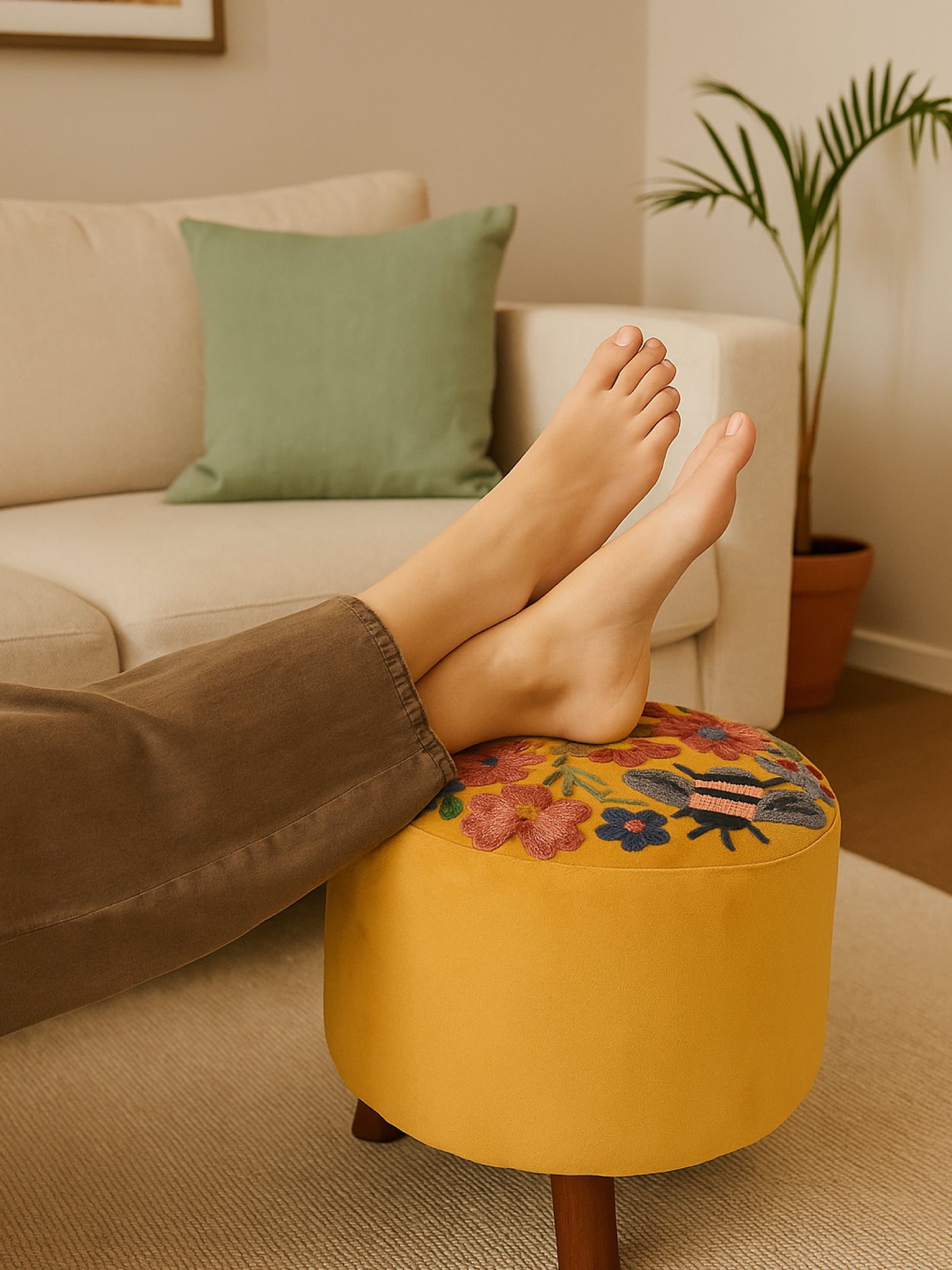 BloomBee Embroidered Footstool