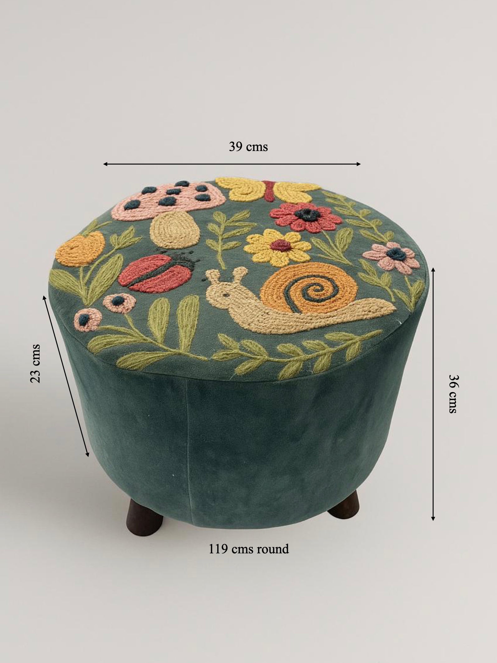 Whimsical Garden Embroidered Footstool