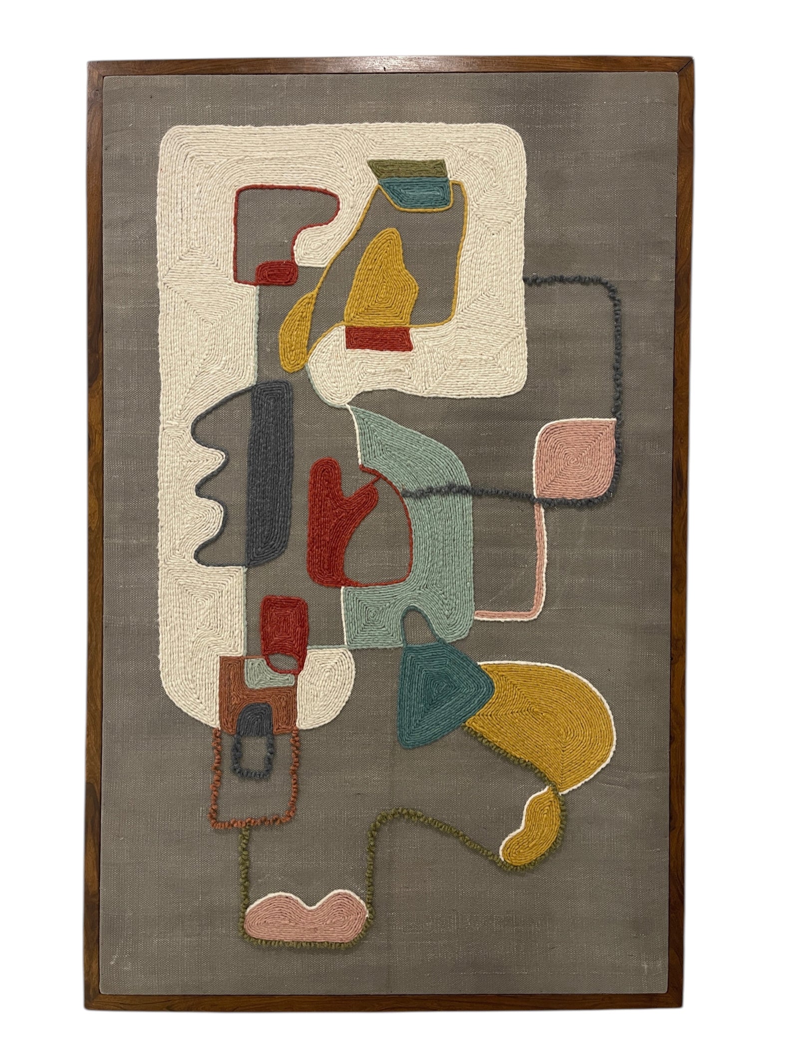 Abstract Embroidered Wall Frame – Acacia Wood (120 x 180 cm)