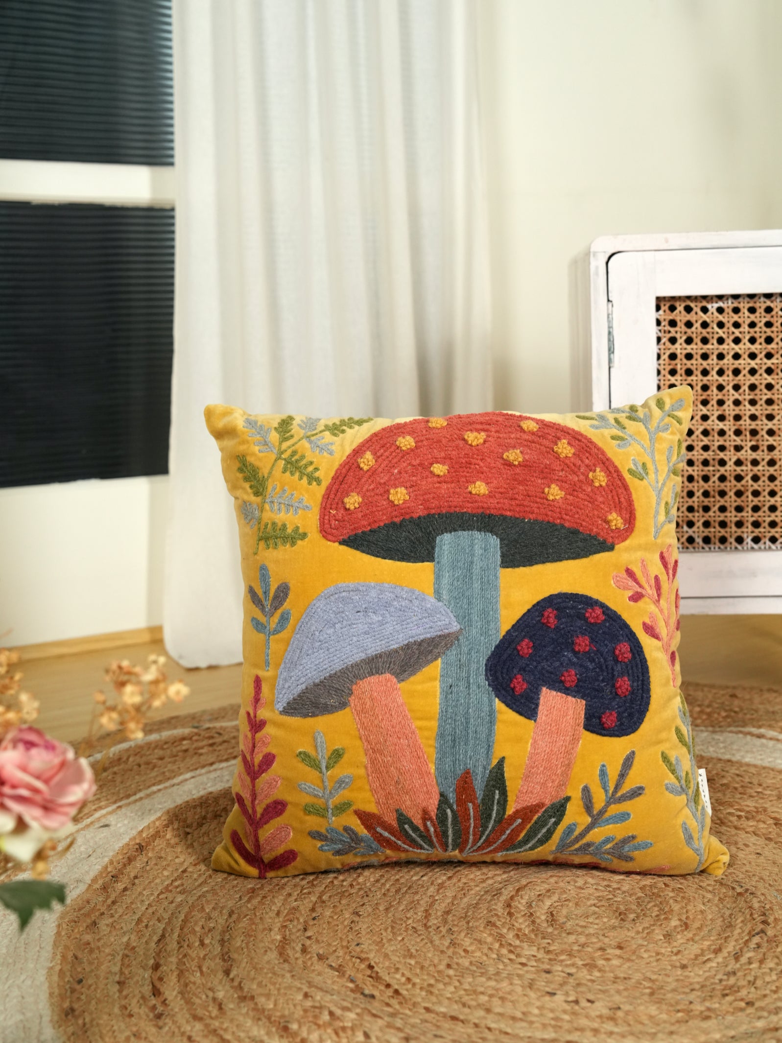Mushroom Meadow Square Cushion