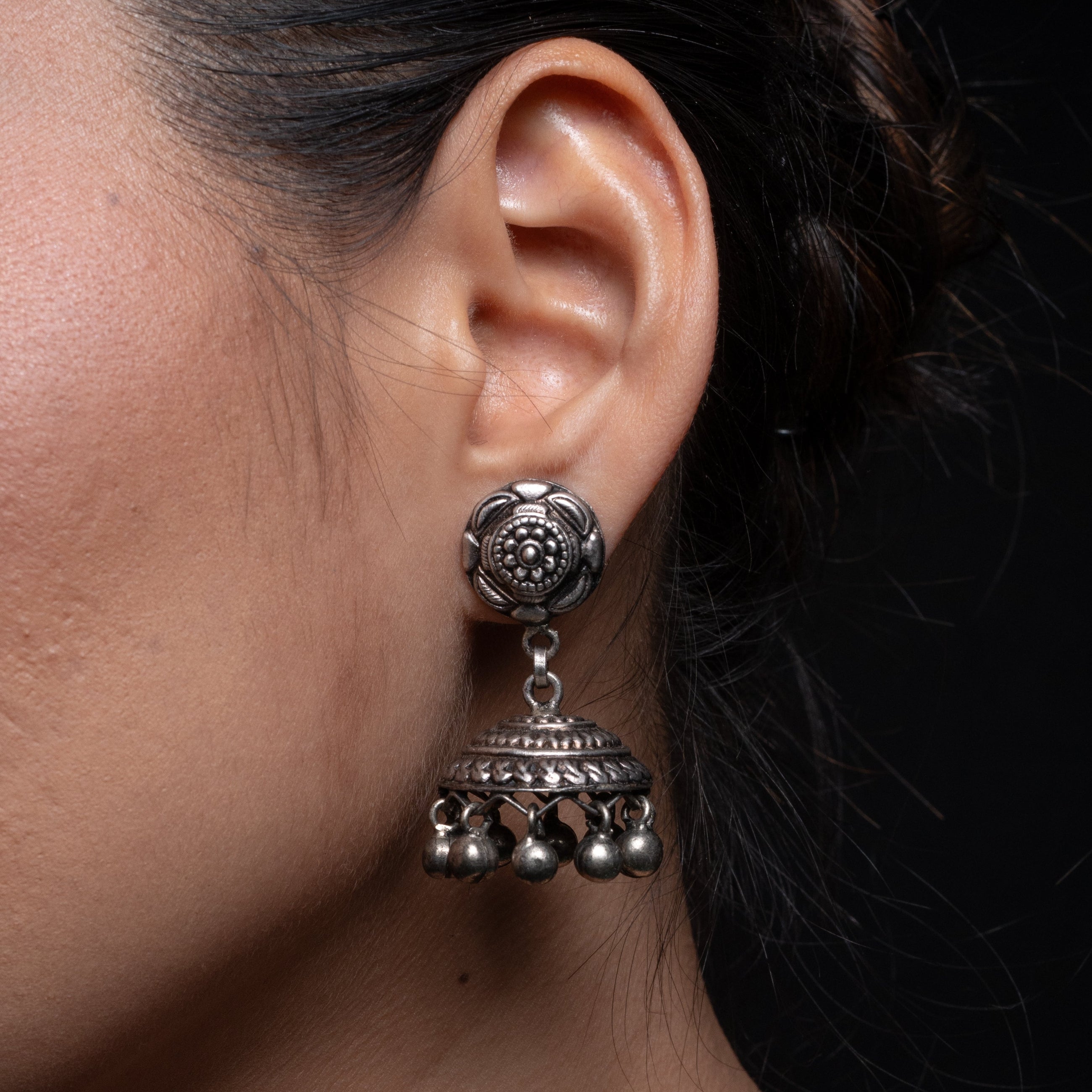 Kusum Silver Jhumki Earrings