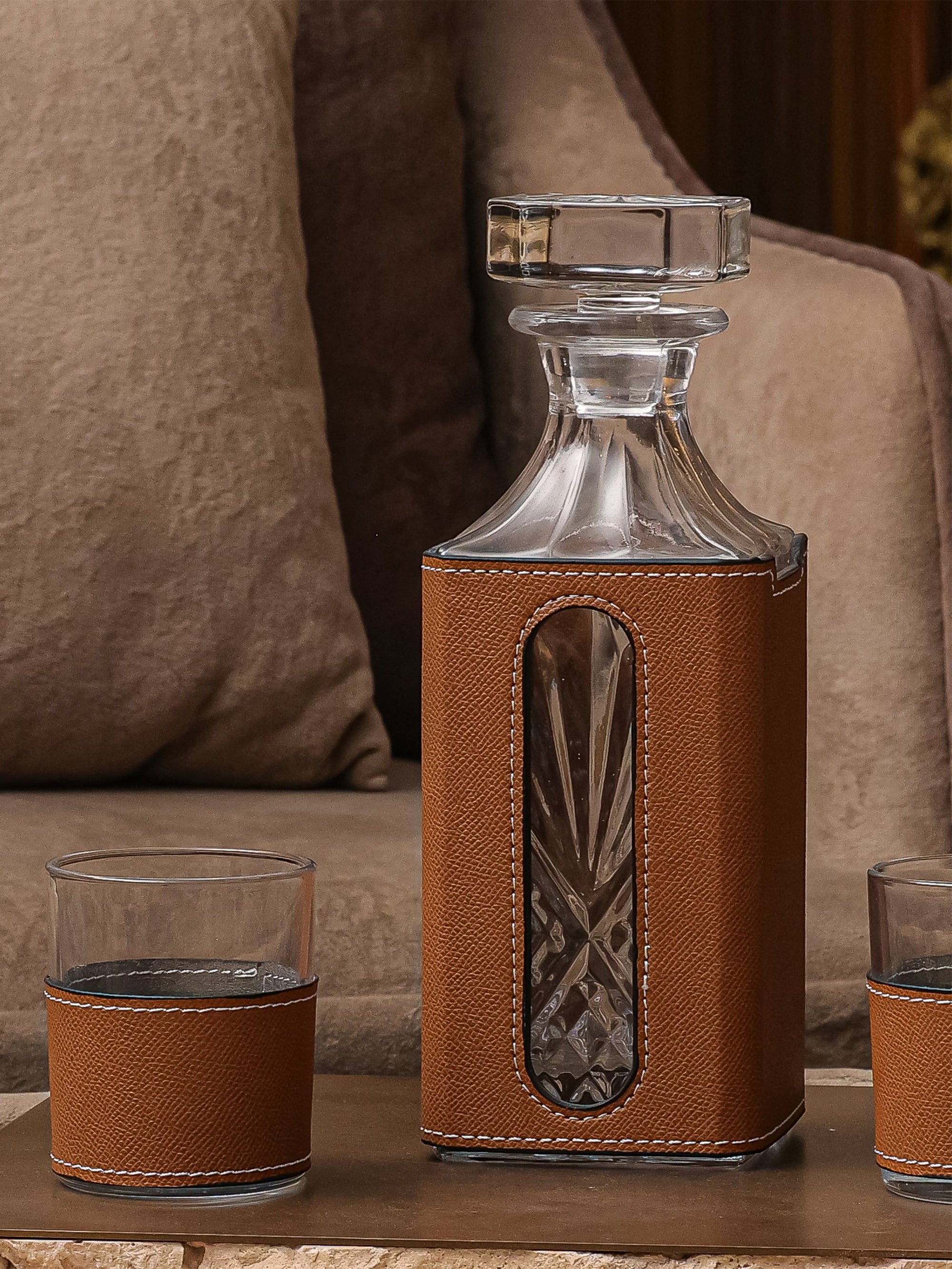 Leather Decanter Set - Brown