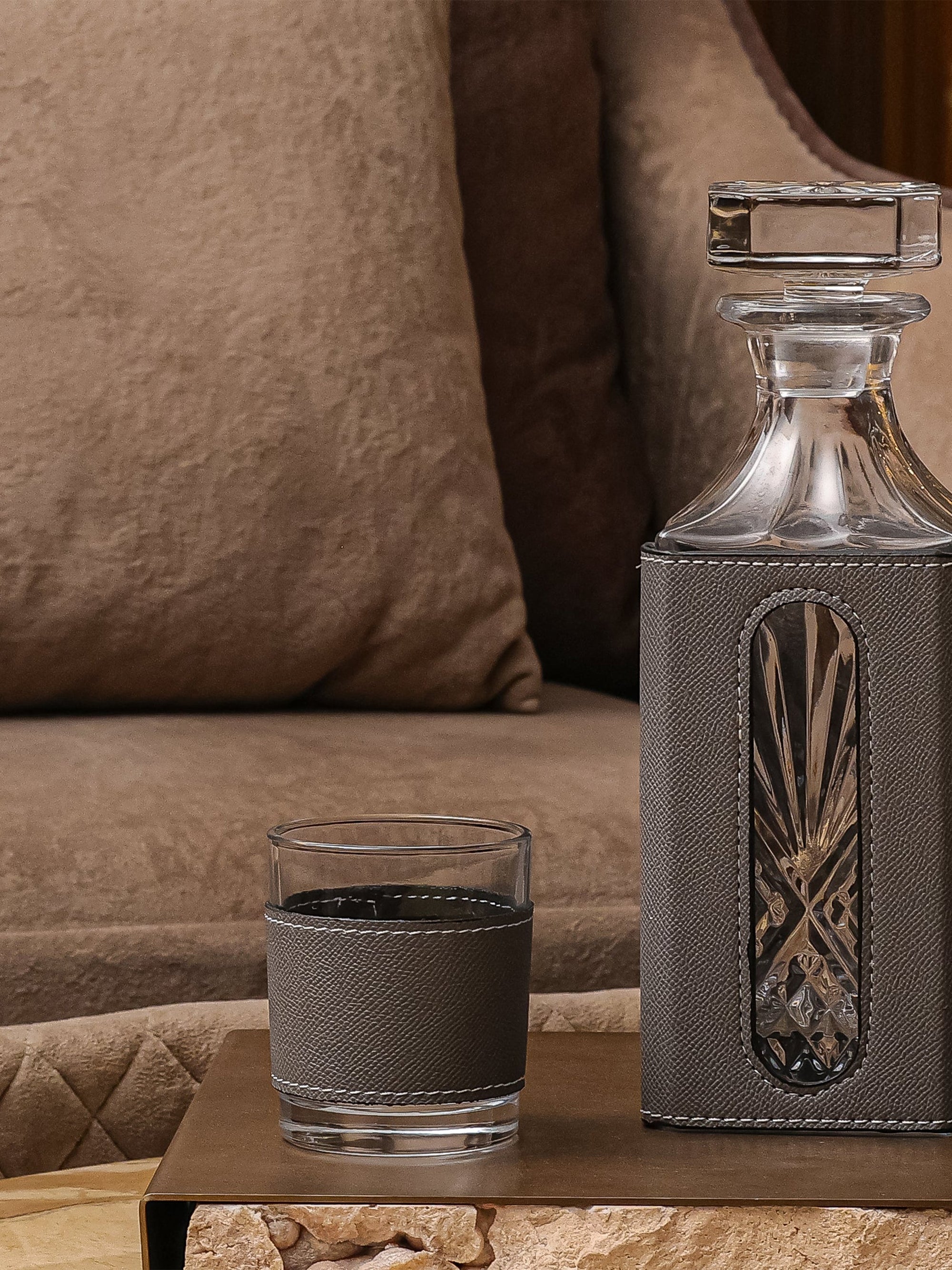Leather Decanter Set - Grey