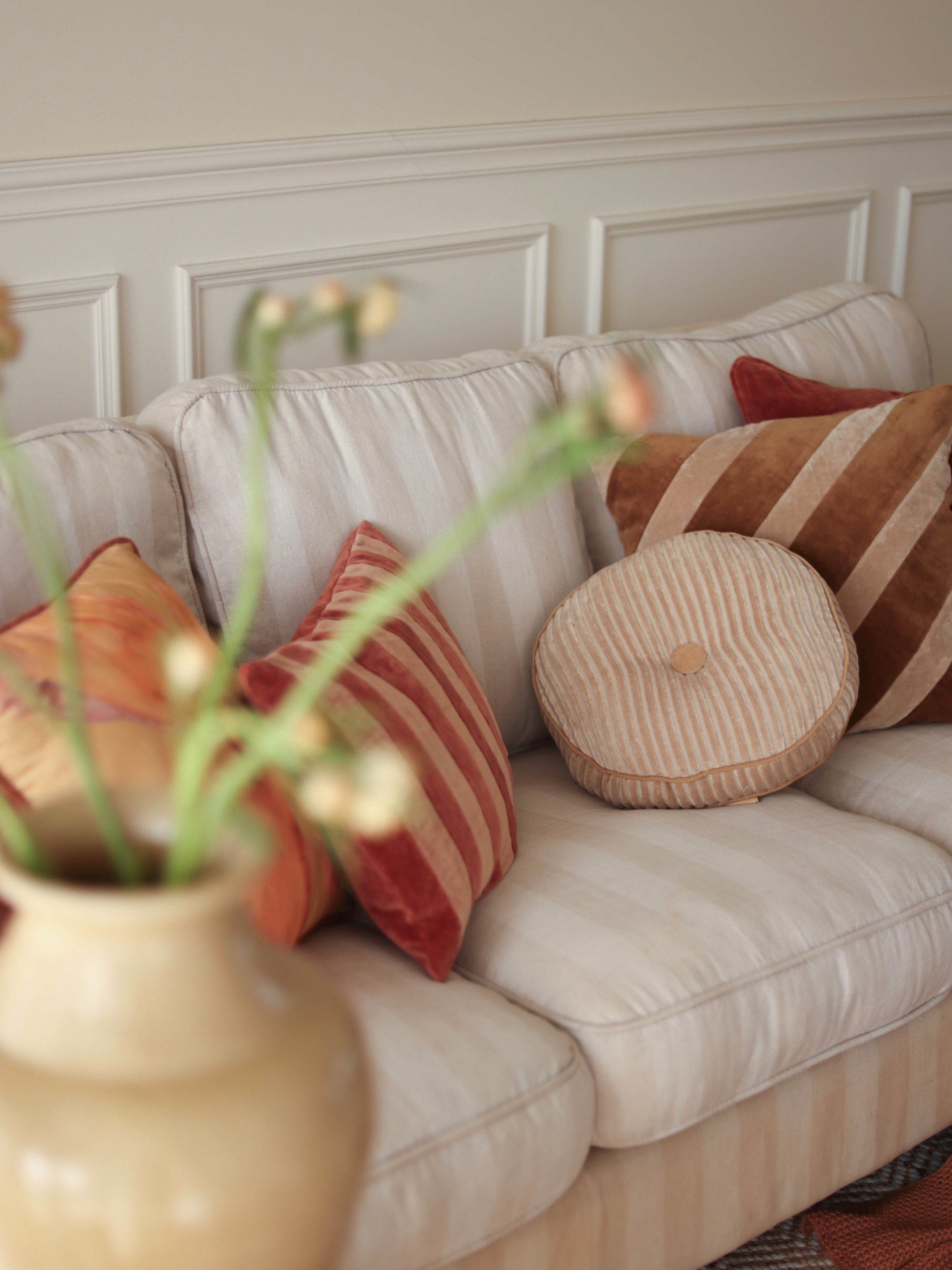 Heather Tan Brown Velvet Stripe Cushion Cover