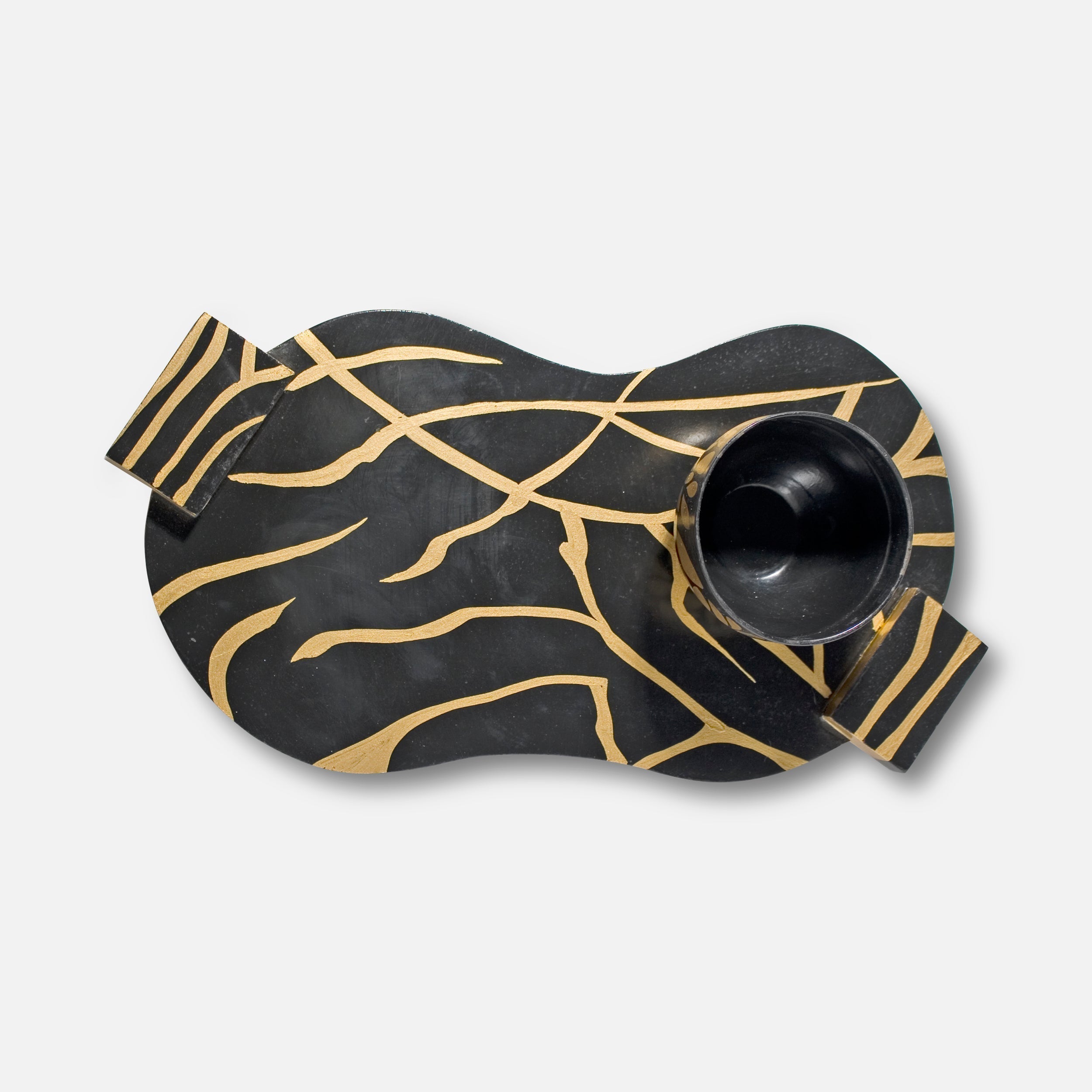 SERPENTINE - WOOD BLACK GOLD PLATTER TRAY