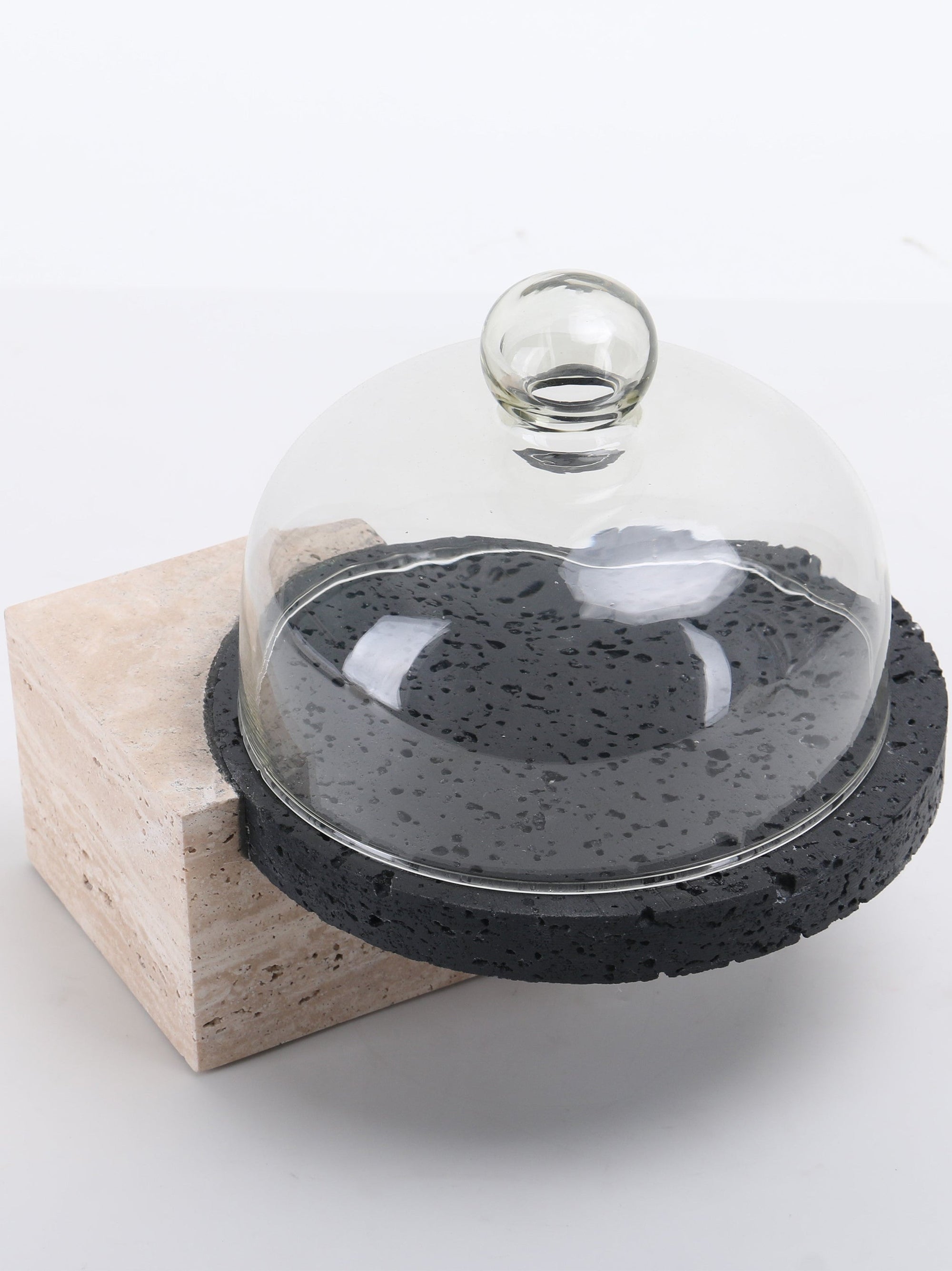 Marble-Cake And Dessert Stand With Lid - Beige & Black