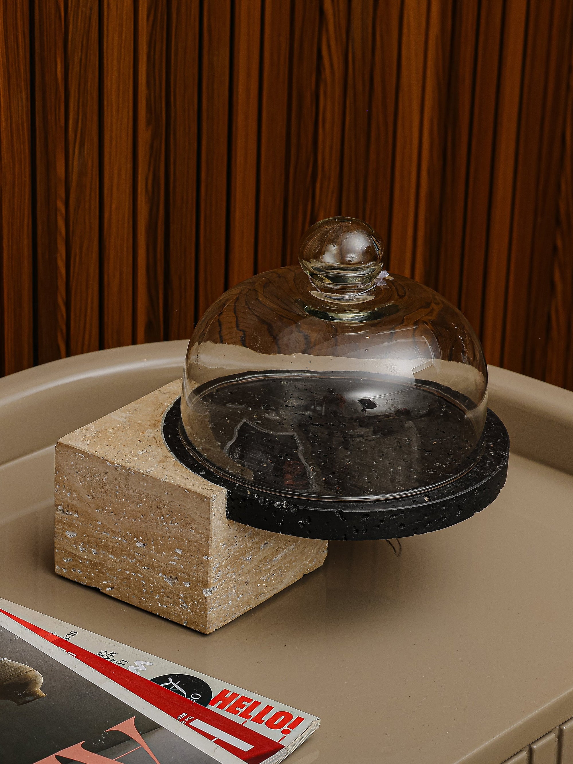 Marble-Cake And Dessert Stand With Lid - Beige & Black