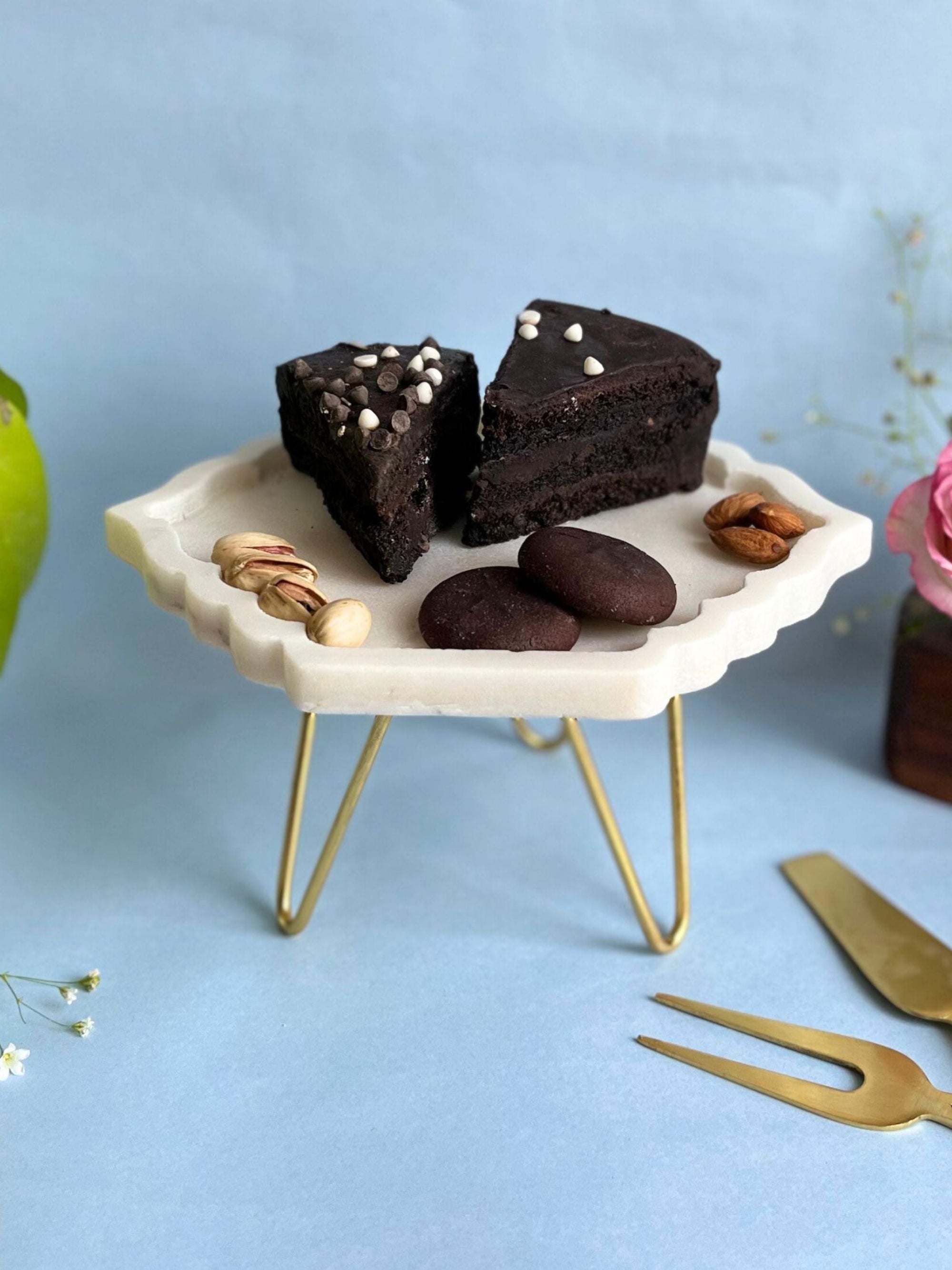 Marble Cake Stand 8 Inch - Hexagonal Leaf Shape