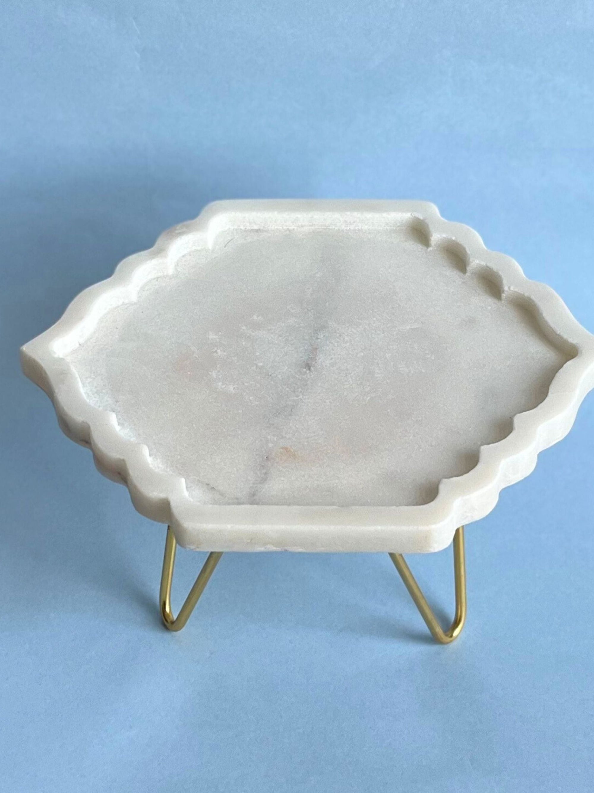 Marble Cake Stand 8 Inch - Hexagonal Leaf Shape