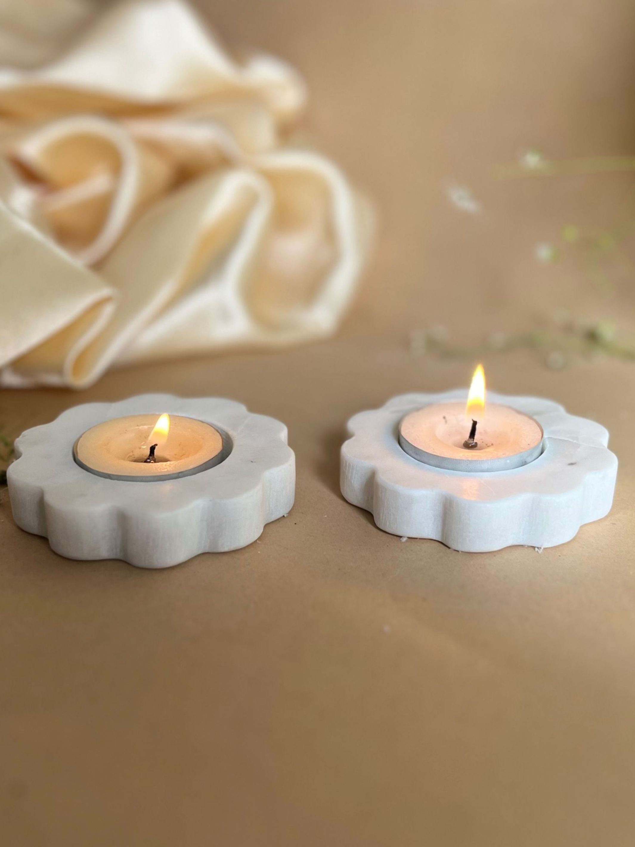 Marble Tea Light Candle Holder - Floral set of 2