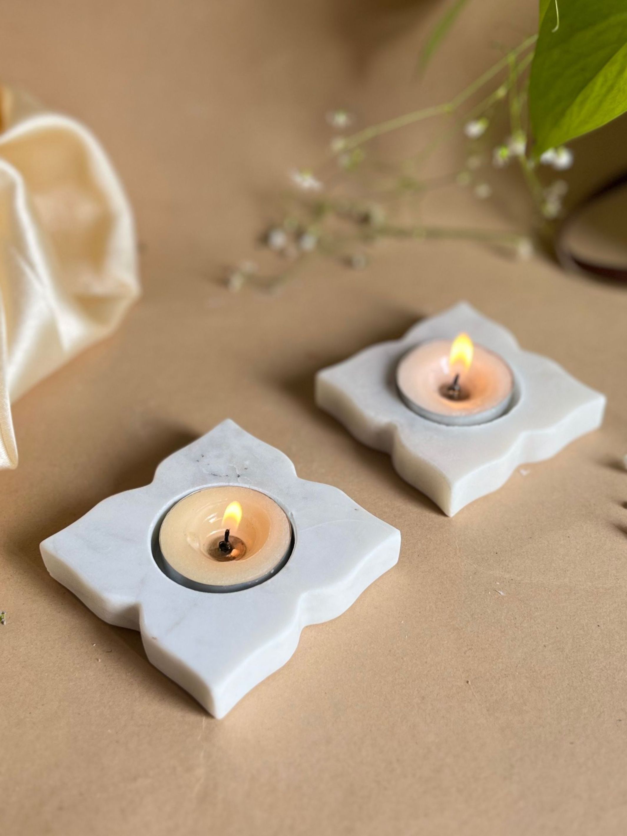 Marble Tea Light Candle Holder - Leaf set of 2