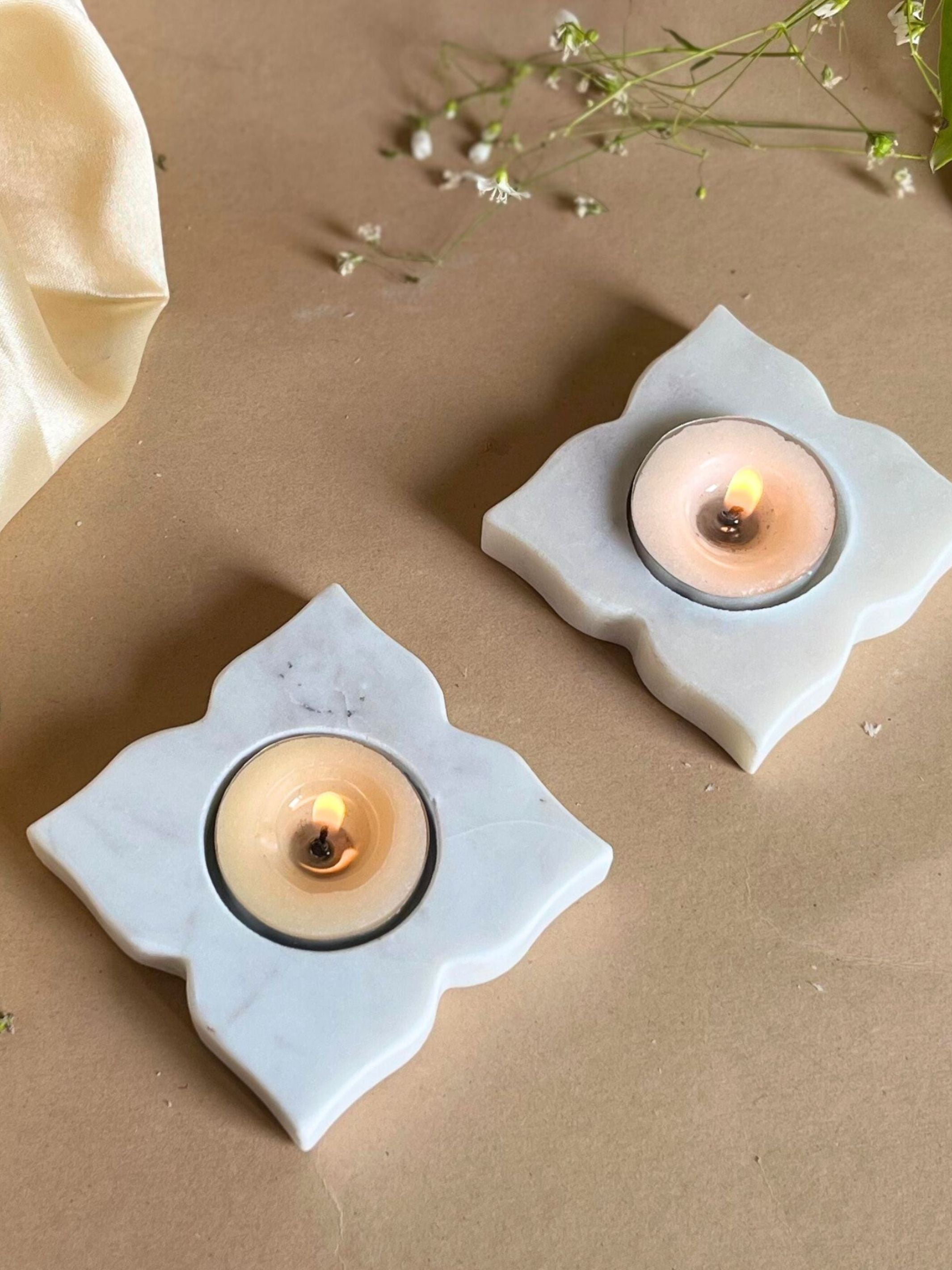 Marble Tea Light Candle Holder - Leaf set of 2