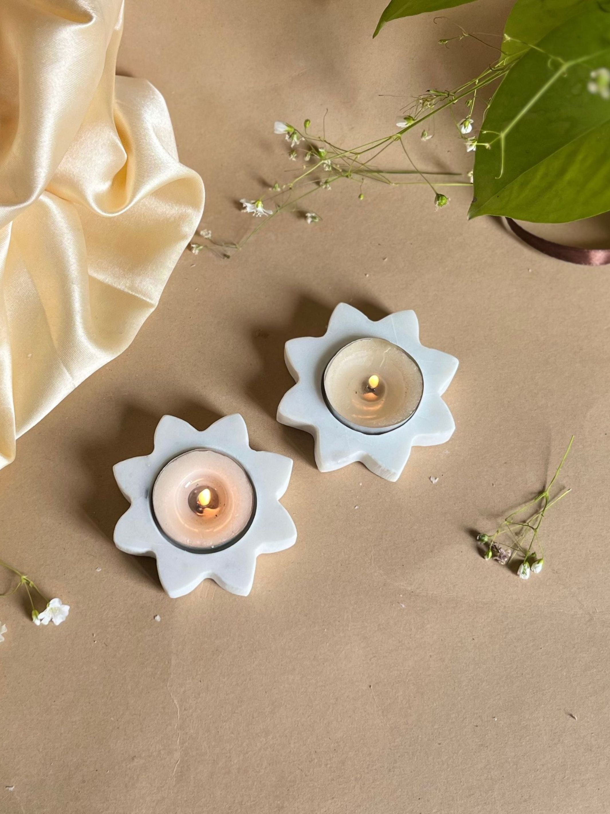 Marble Tea Light Candle Holder - Star set of 2
