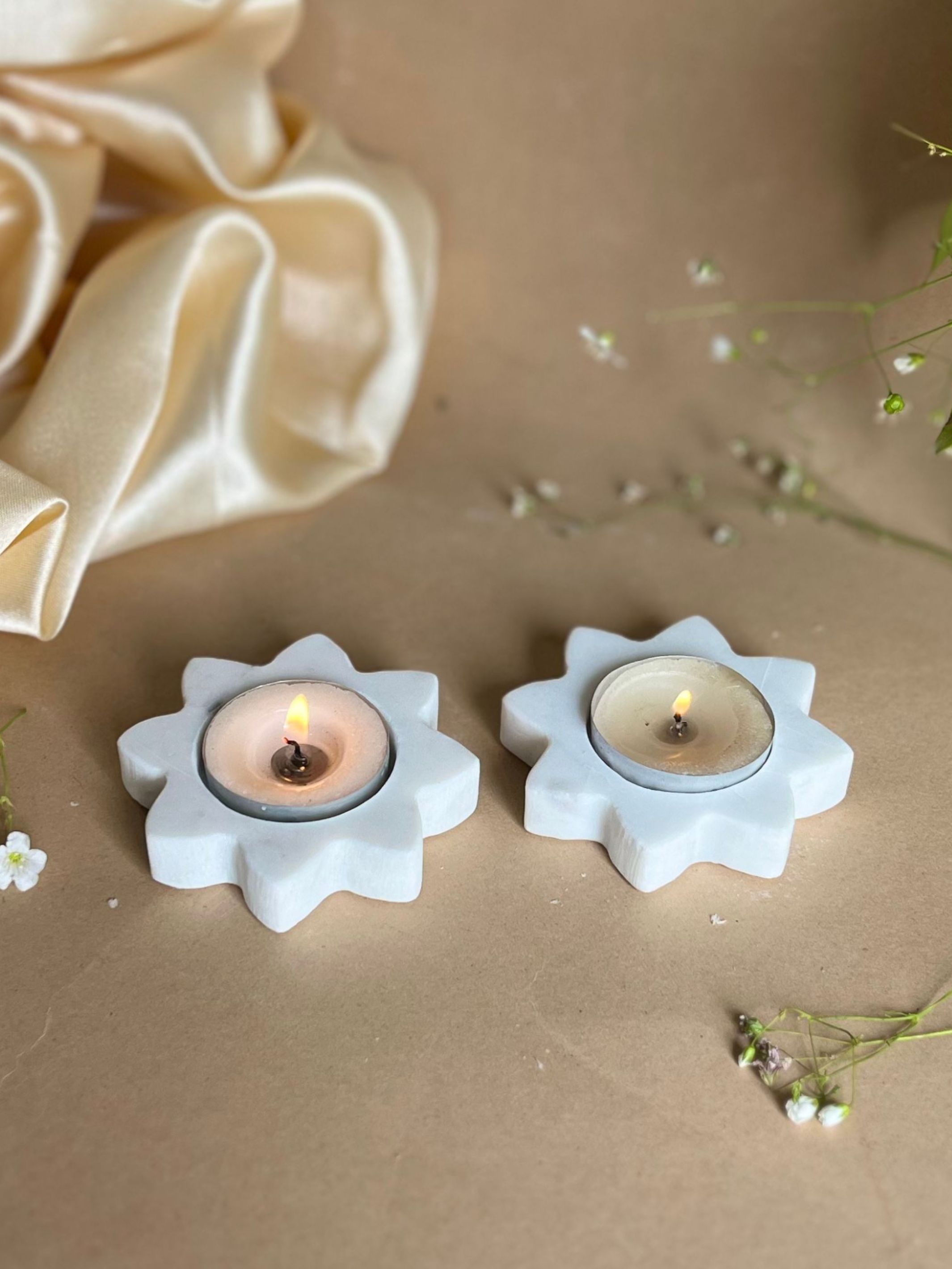 Marble Tea Light Candle Holder - Star set of 2