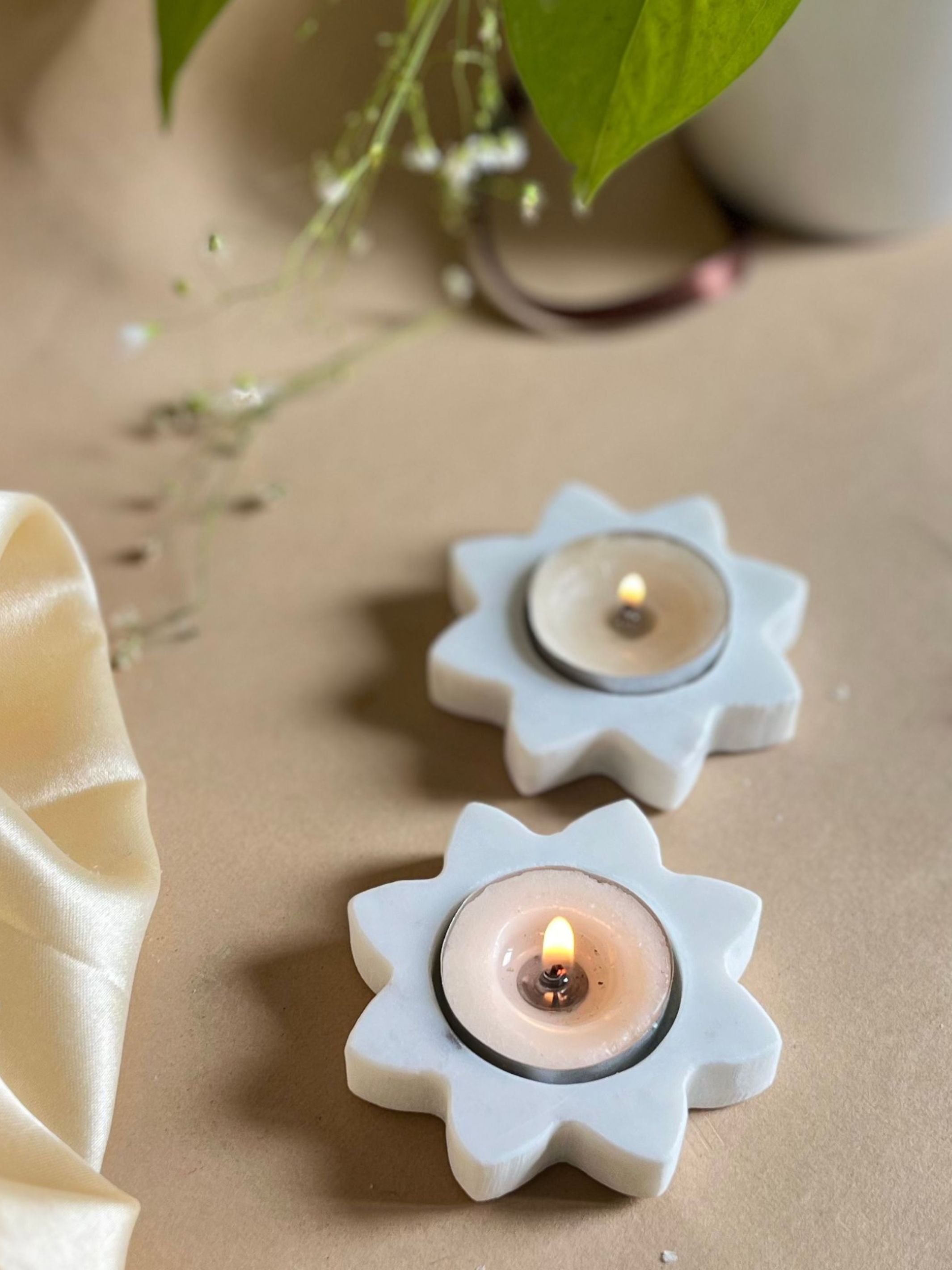 Marble Tea Light Candle Holder - Star set of 2
