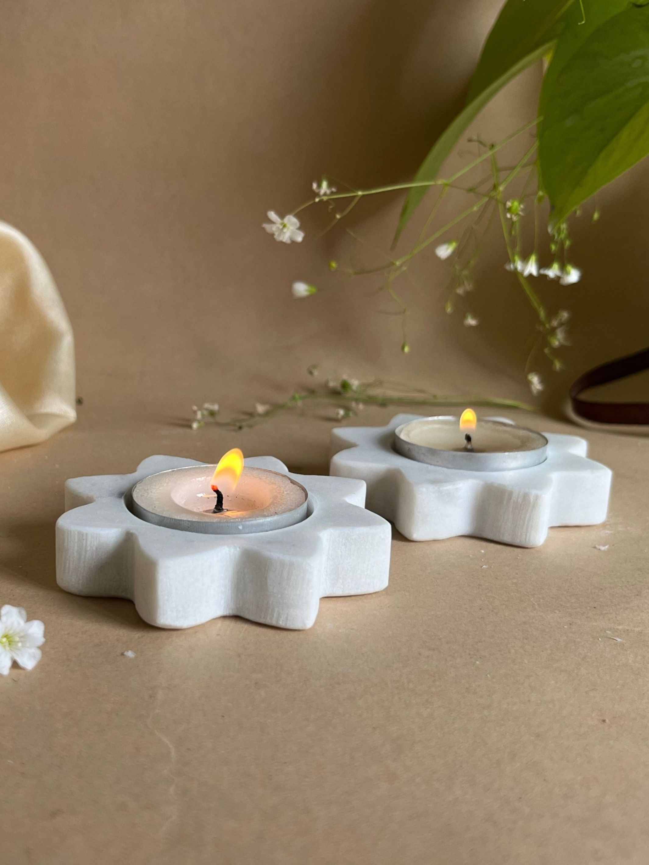 Marble Tea Light Candle Holder - Star set of 2