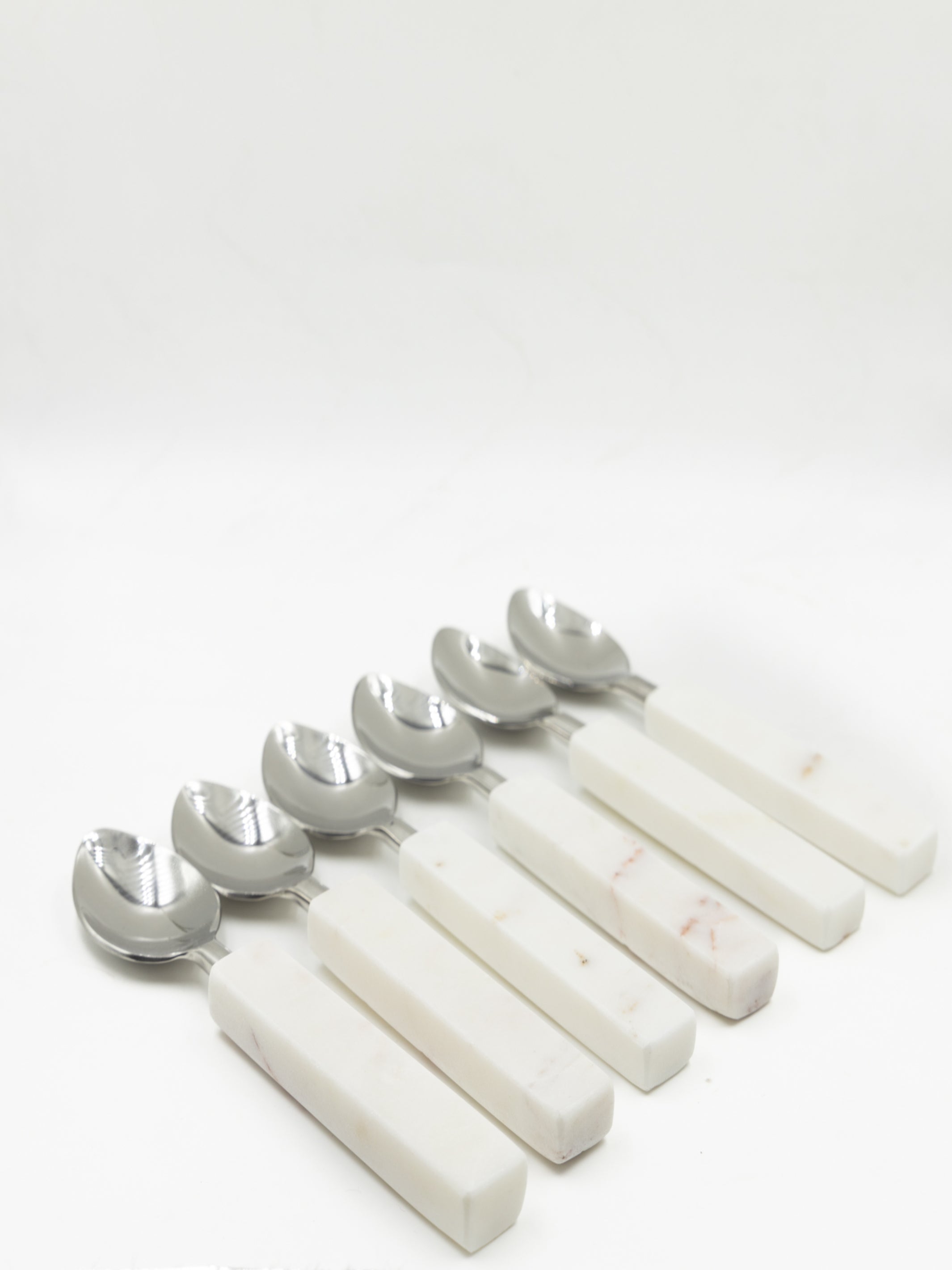 Luxury Metal Spoons with Marble Handle – Set of 6 | Elegant Stainless Steel Cutlery for Dining & Serving | Premium Flatware for Home & Kitchen